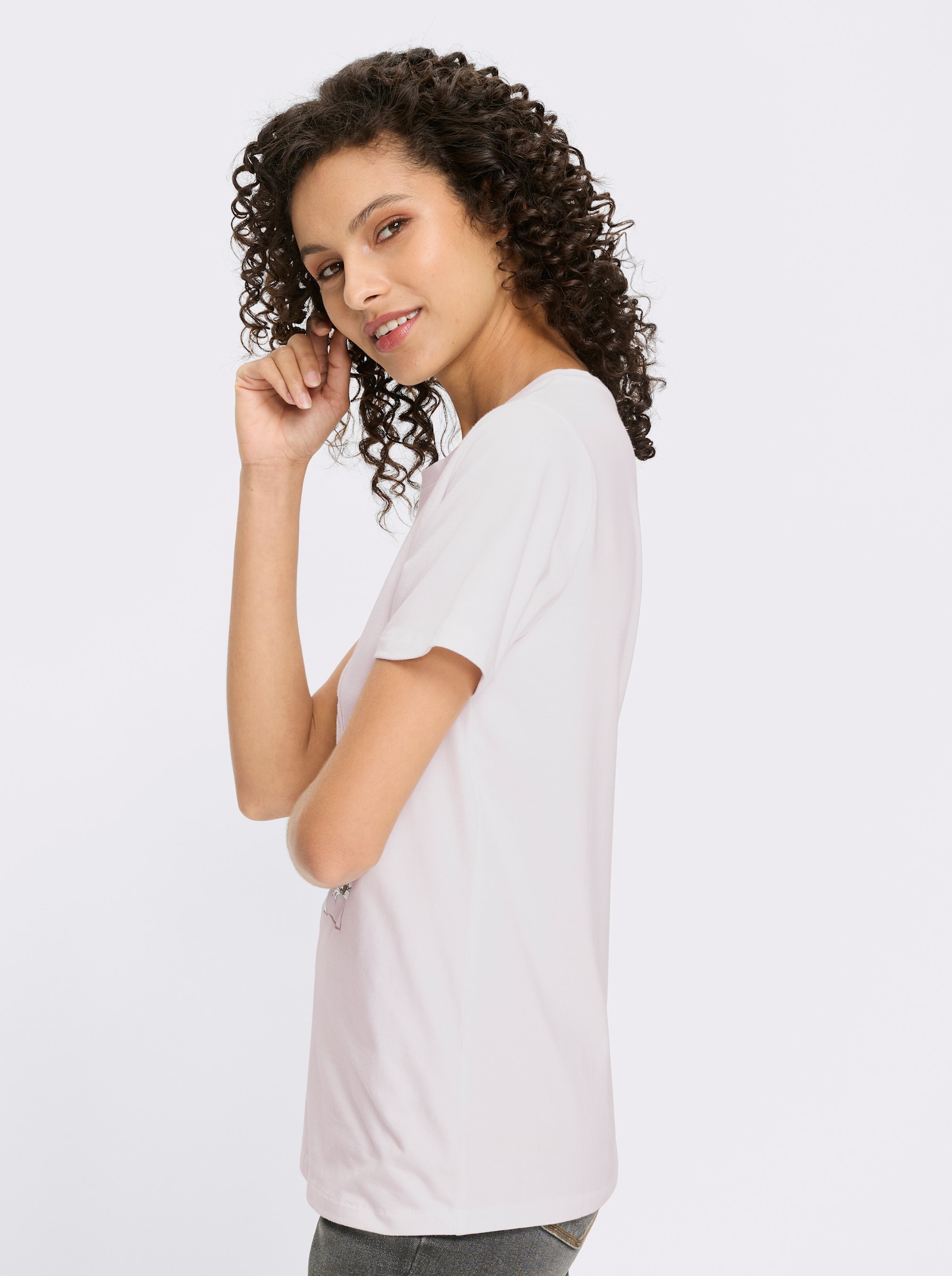 heine Kurzarmshirt mit Metallic-Druck - weiß