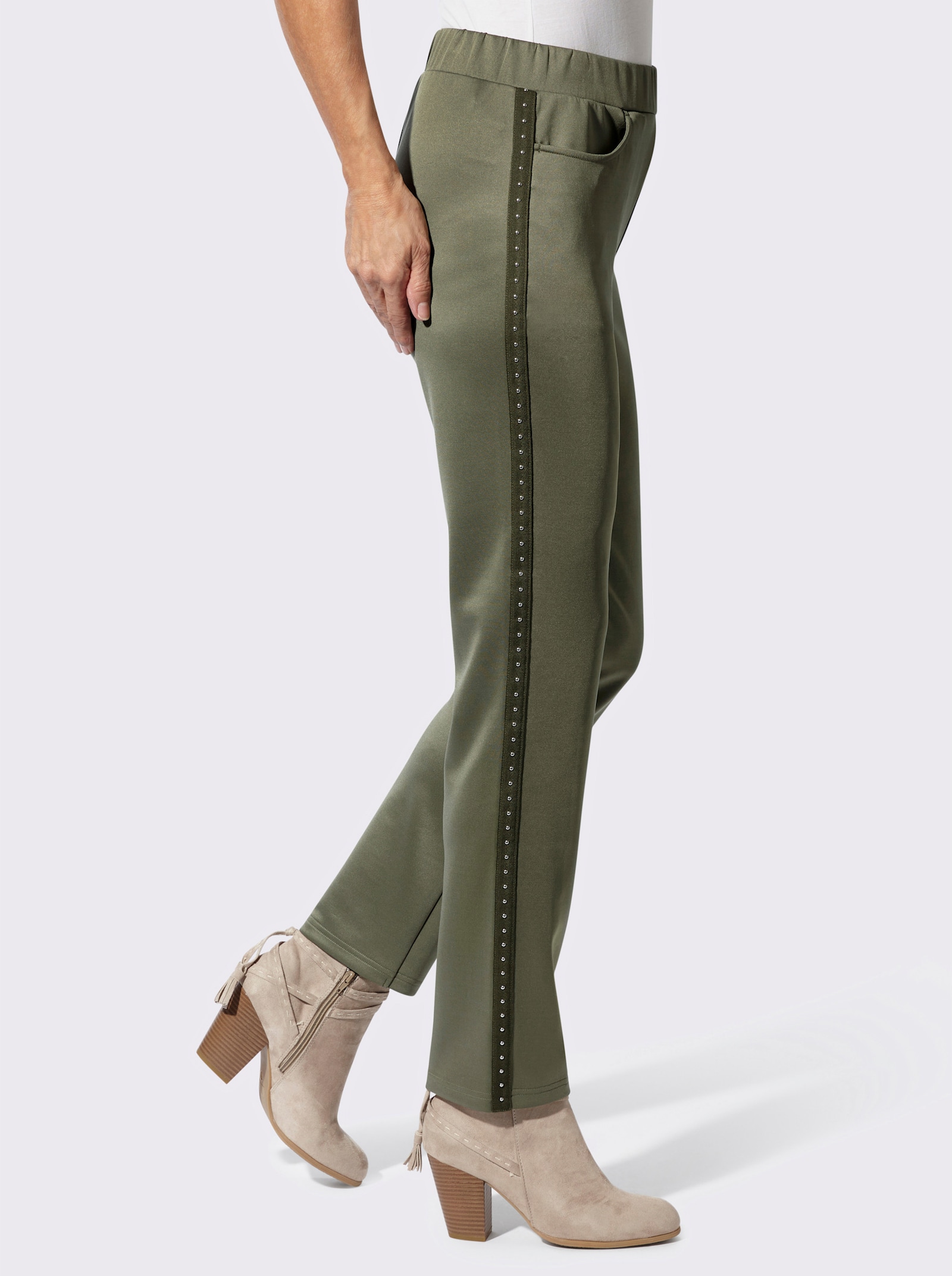 Jerseyhose mit Zierband an den Seitennähten - khaki