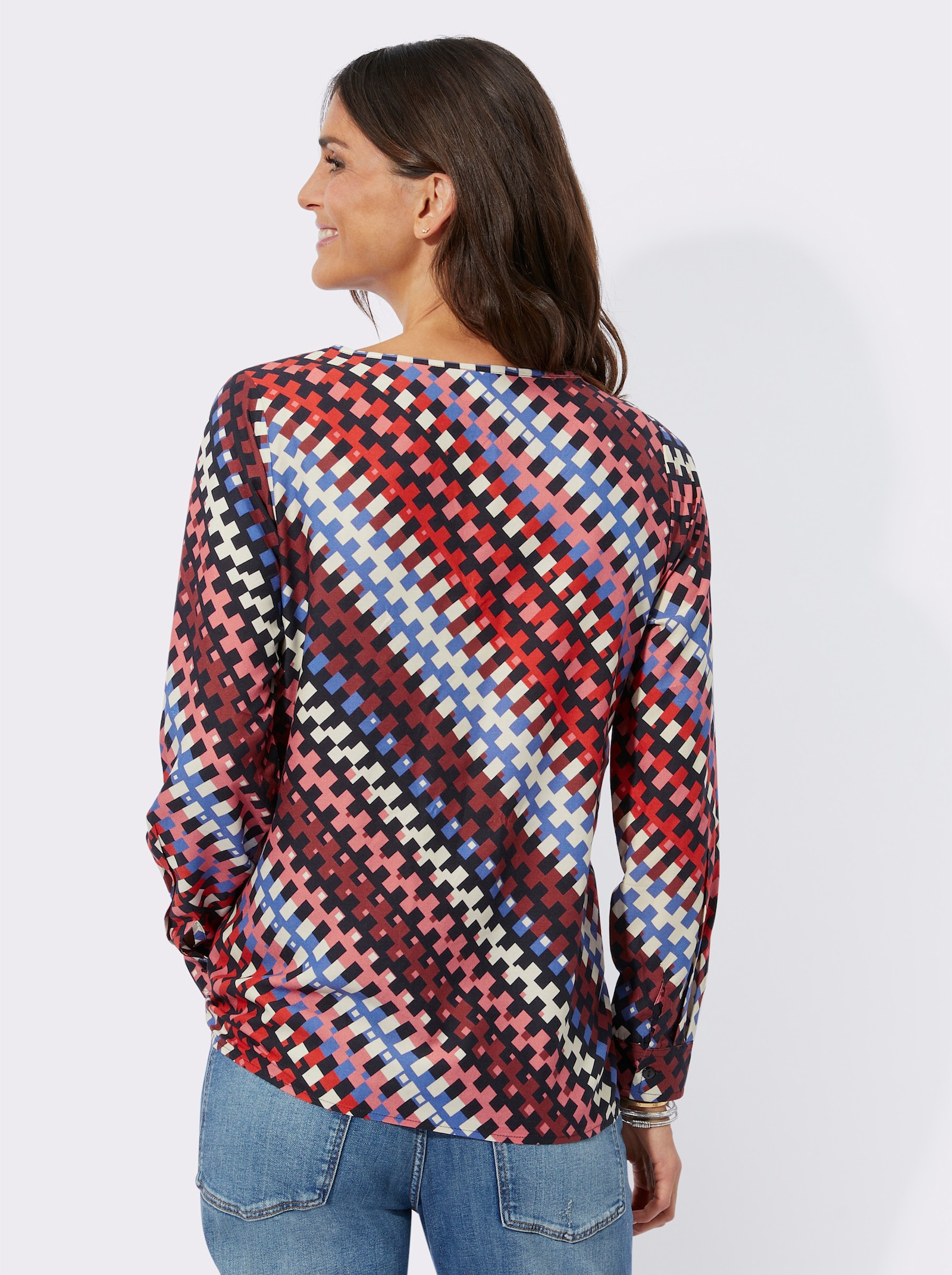 Schlupfbluse mit grafischem Muster - schwarz-flamingo-bedruckt