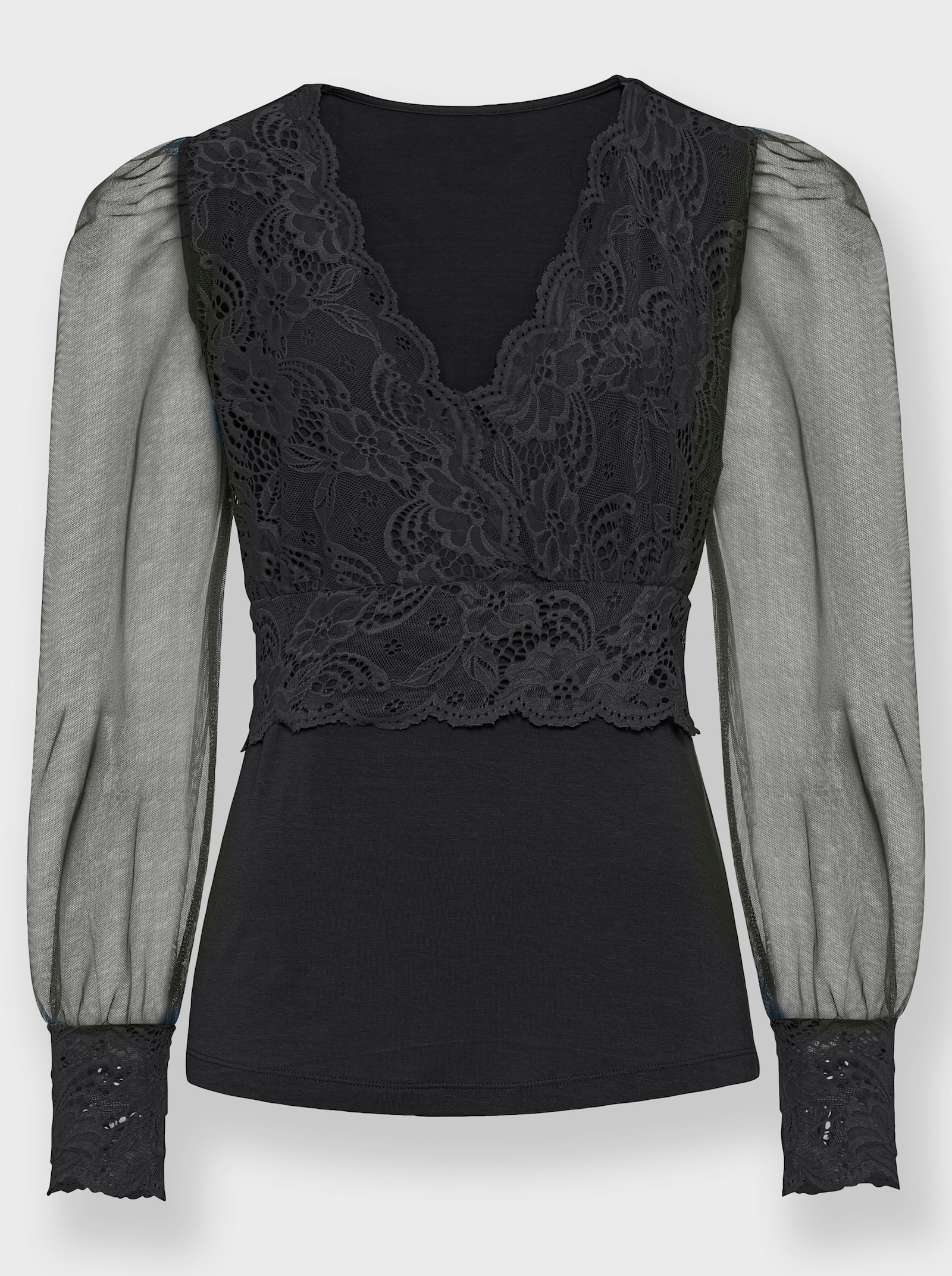 heine Langarmshirt mit transparenten Ärmeln - schwarz