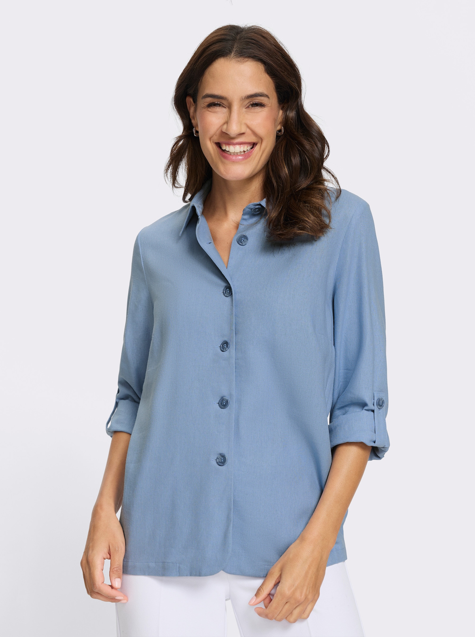 Blusenjacke mit Leinen-Struktur - bleu