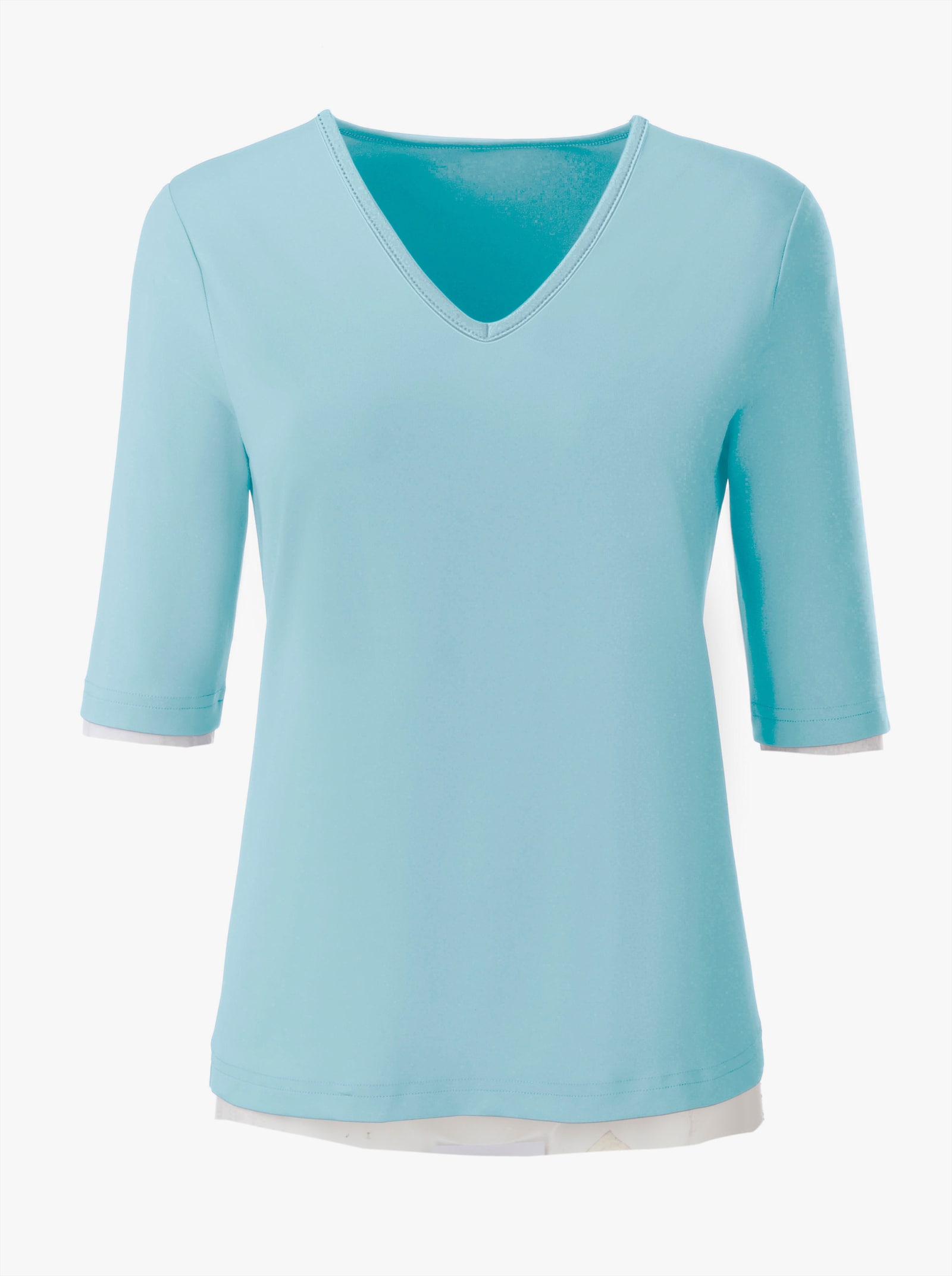 Shirt met V-hals, onderhoudsarm - turquoise