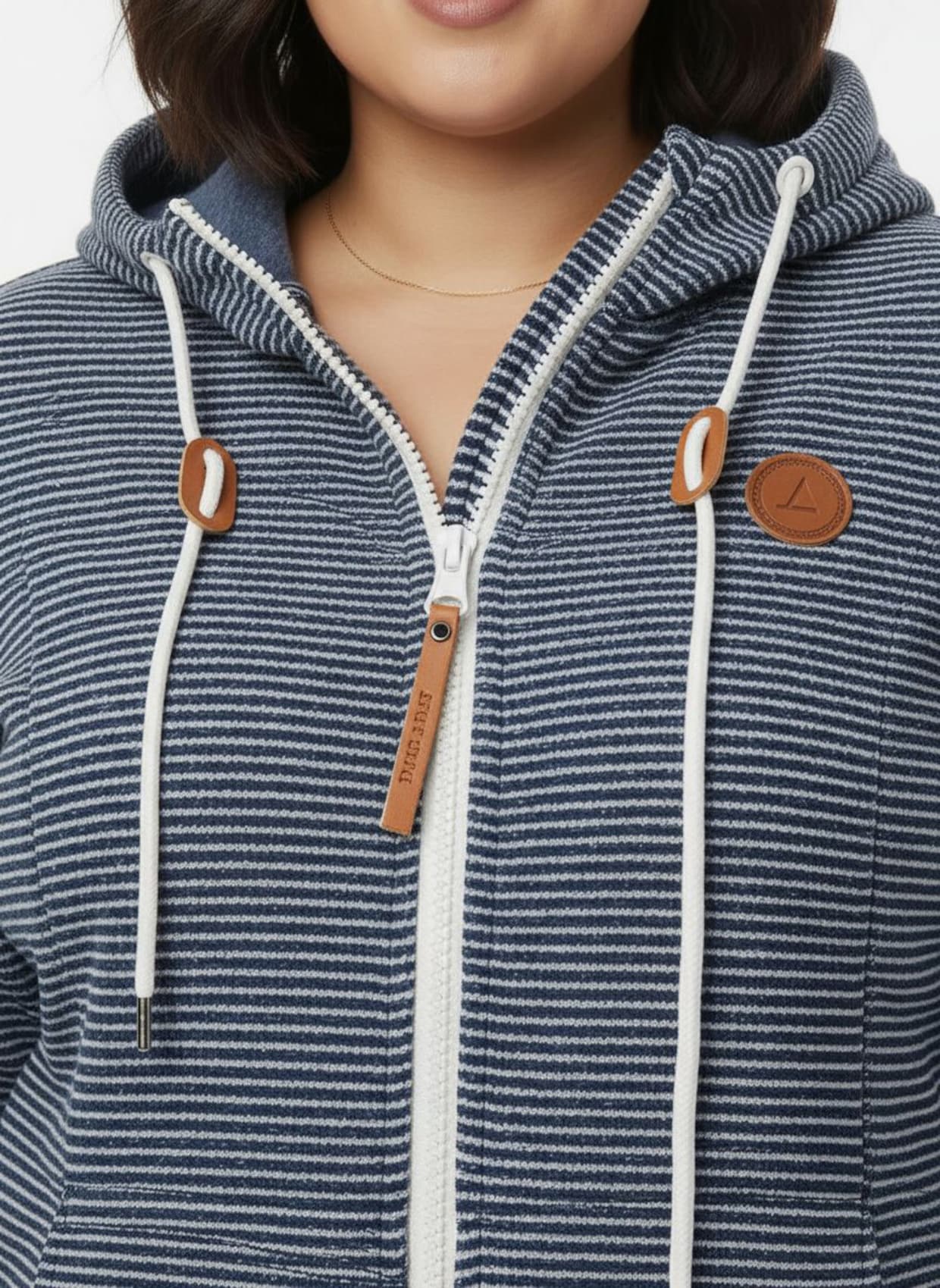 Fleecejacke mit Nahttaschen - dunkelblau-ecru-geringelt