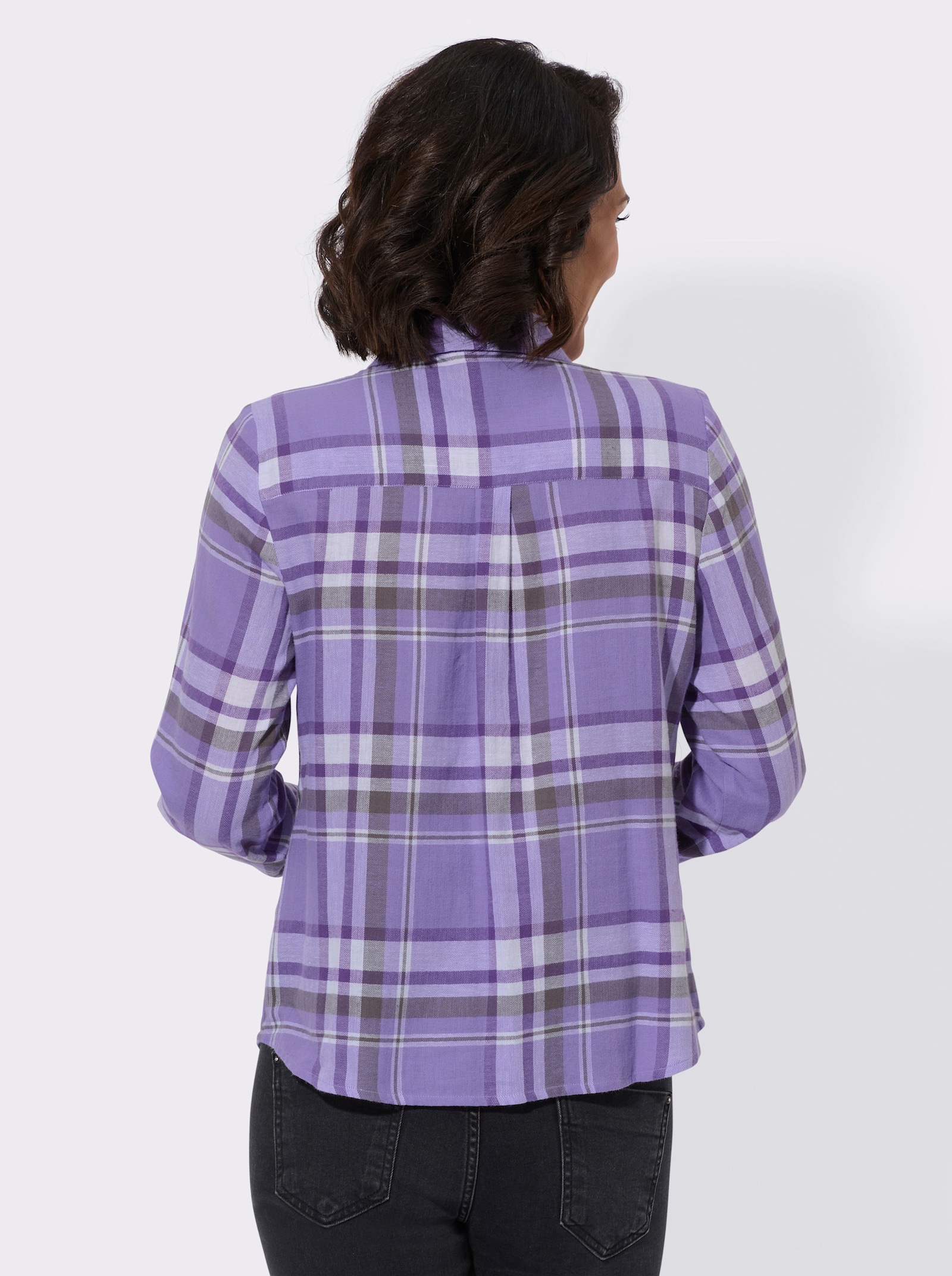 Flanelová halenka s kostkovaným vzorem z barvené příze - lila-levandulová-kostka