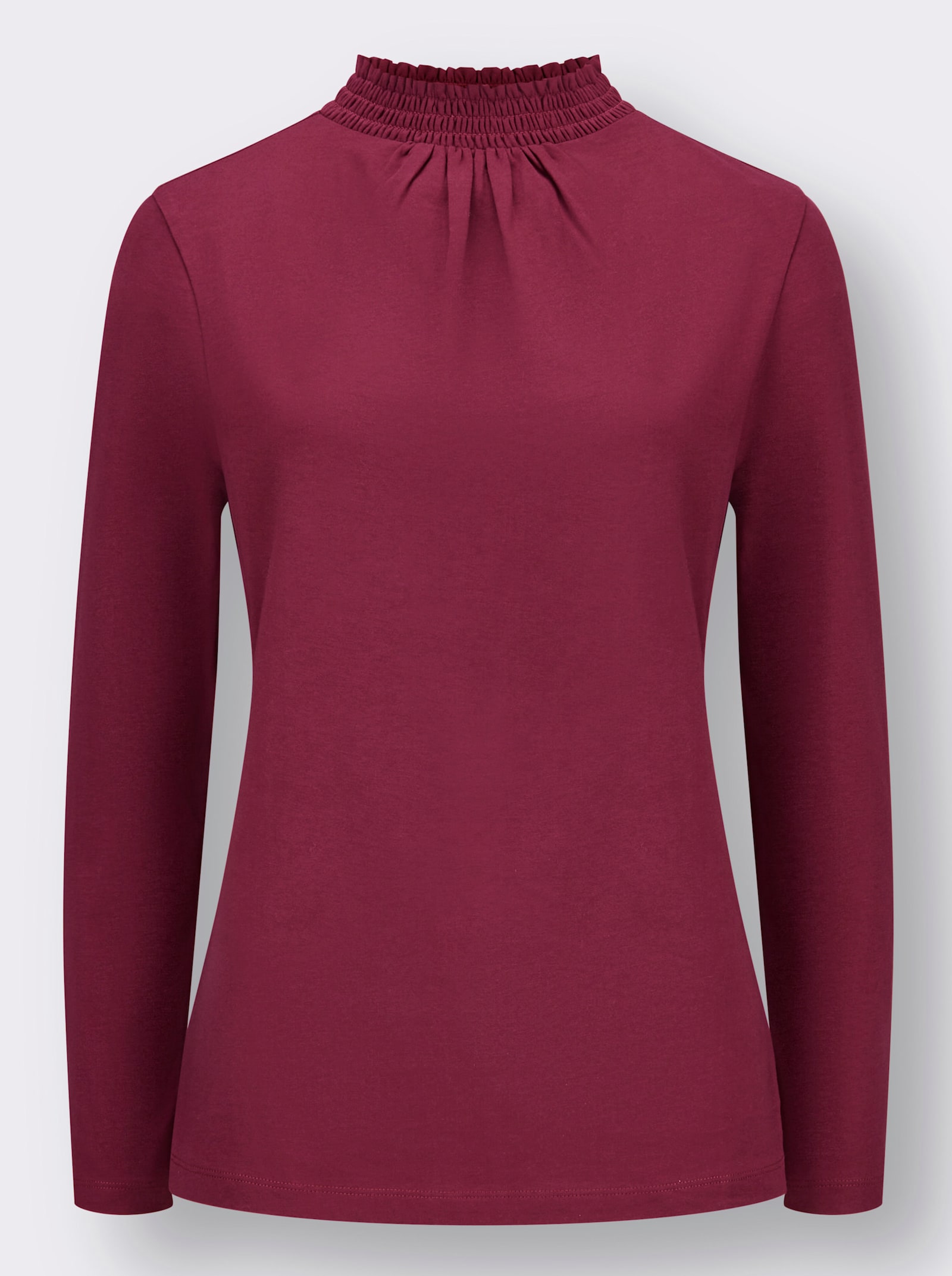 Tričko se stojáčkem s řasením na předním dílu - bordó