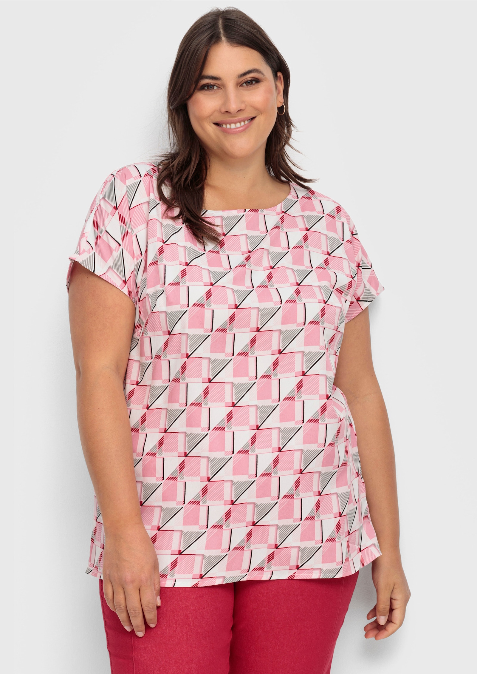 Schlupfbluse mit grafischem Druck, Crêpe-Qualität - altrosa-gemustert