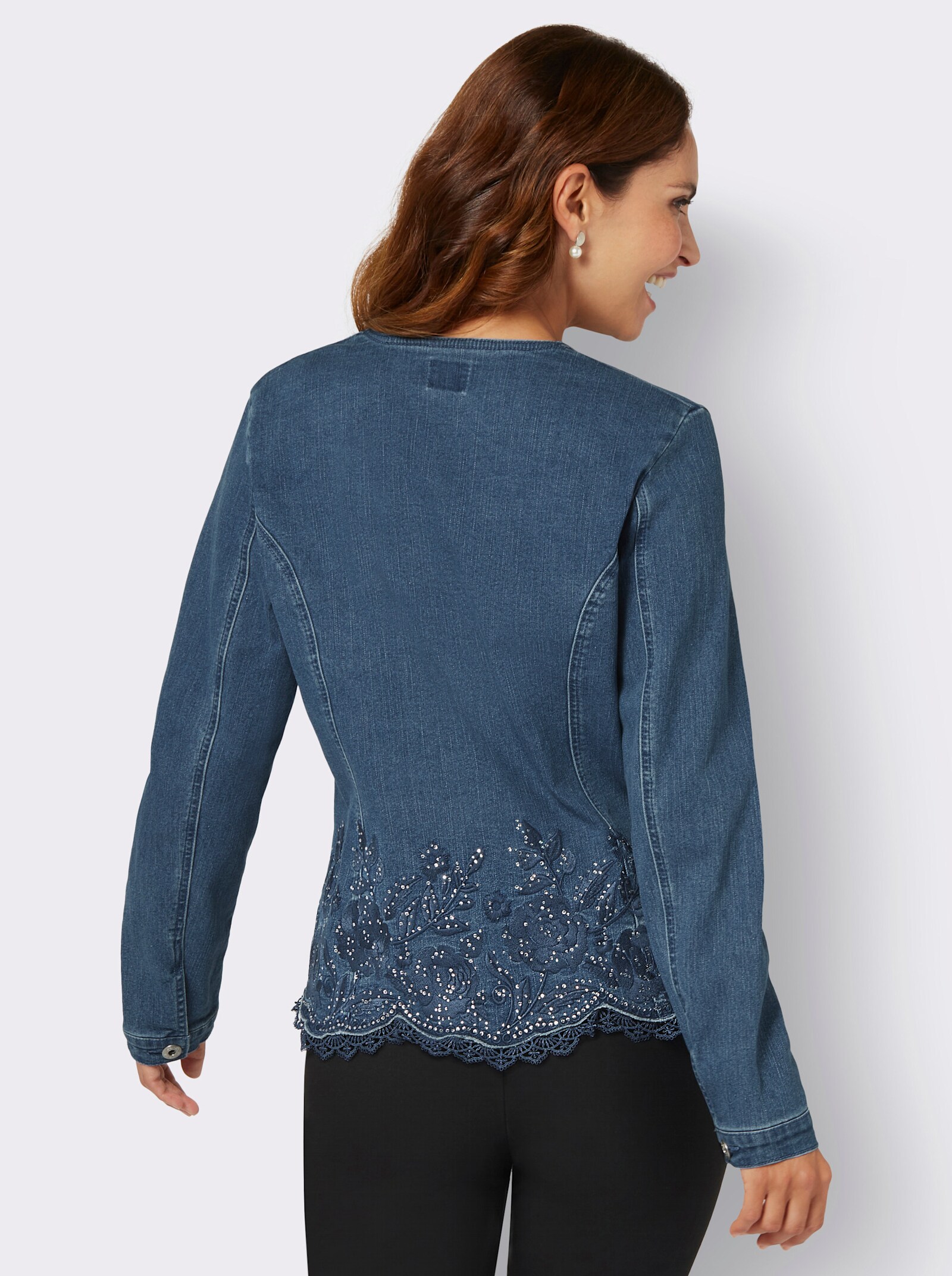 Blusenblazer mit Stickerei und Glitzersteinchen - blue-bleached