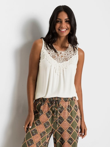 Shirttop met kant bij de hals - ecru