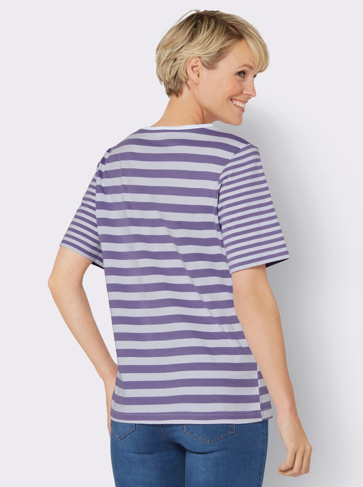 Shirt met korte mouwen - lavendel-wit gestreept