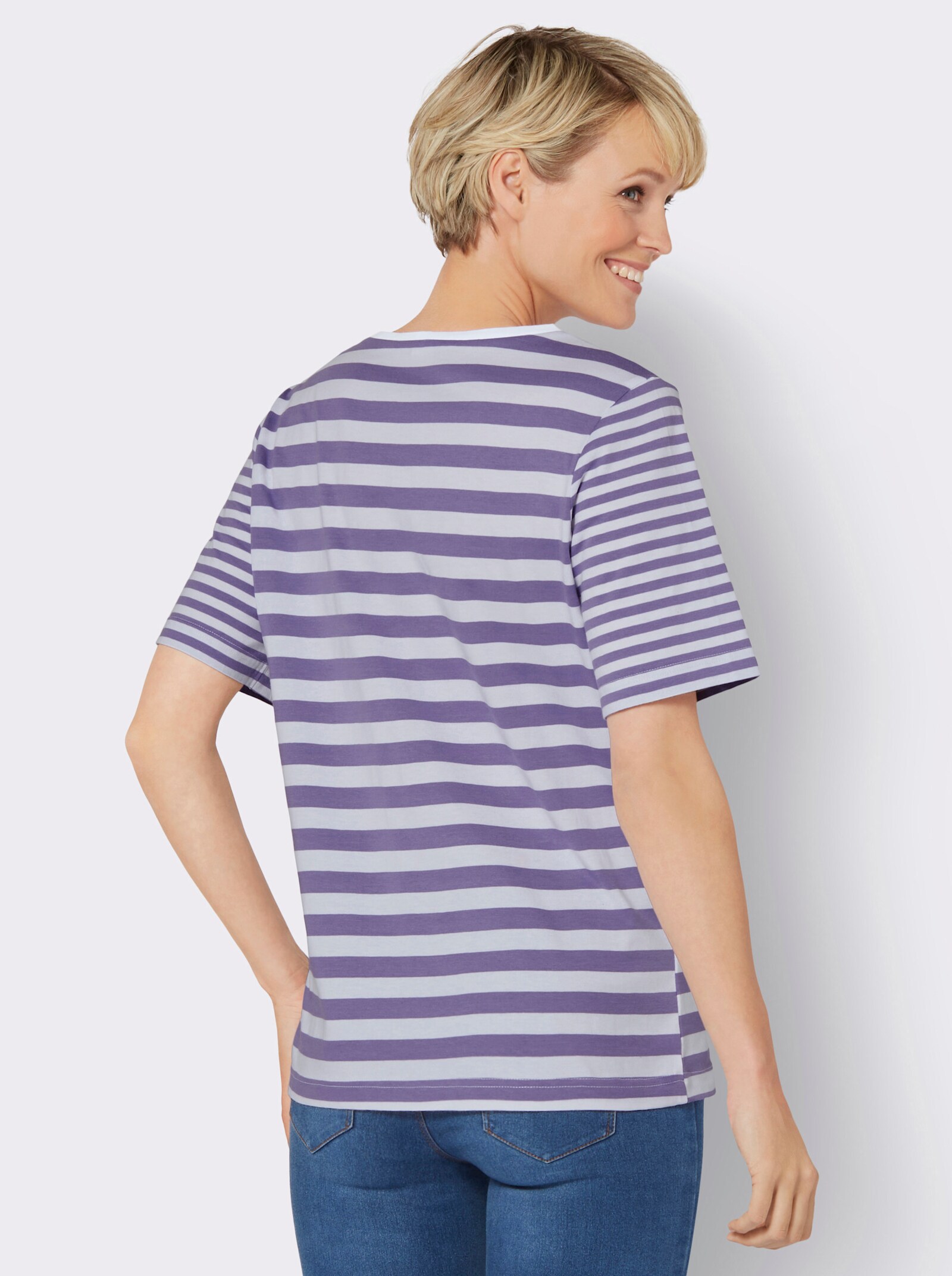 Tričko, kr.rukávy, farbená priadza - levanduľová-biela pásikovaná