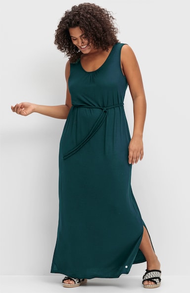 sheego Maxikleid mit Bindegürtel - petrol