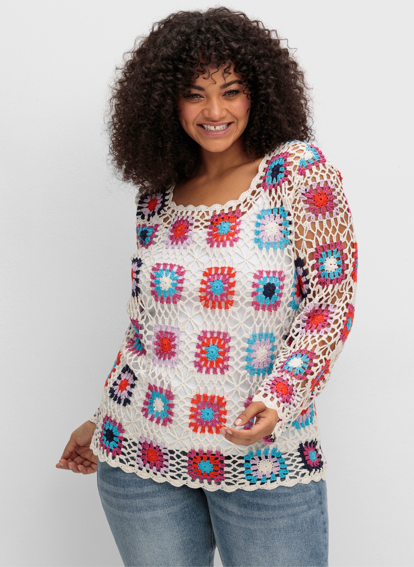 sheego by Joe Browns Strickpullover im Crochet-Muster - offwhite