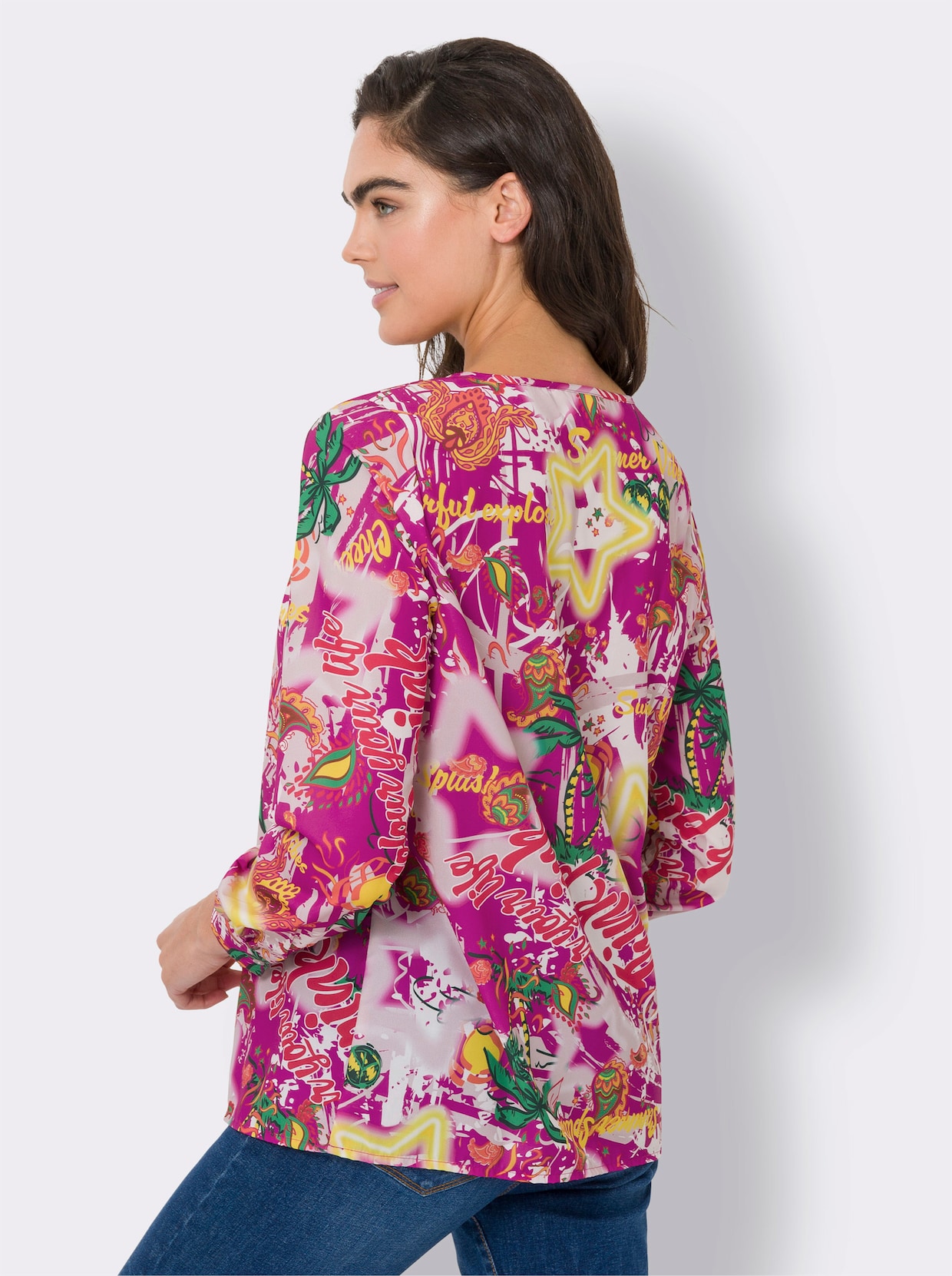 heine Blouse met print - fuchsia/zonnegeel bedrukt