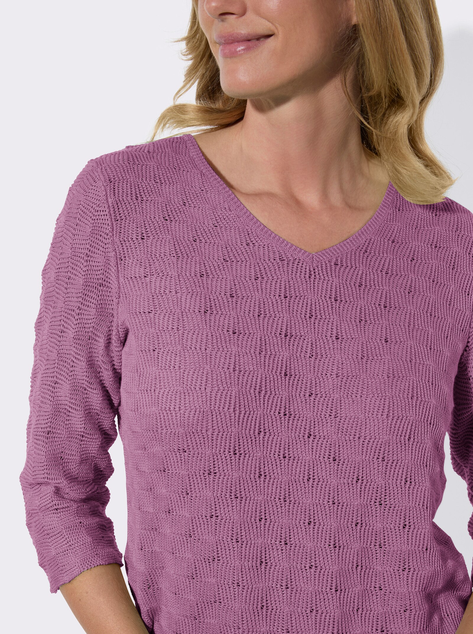 Ajourpullover mit V-Ausschnitt - orchidee