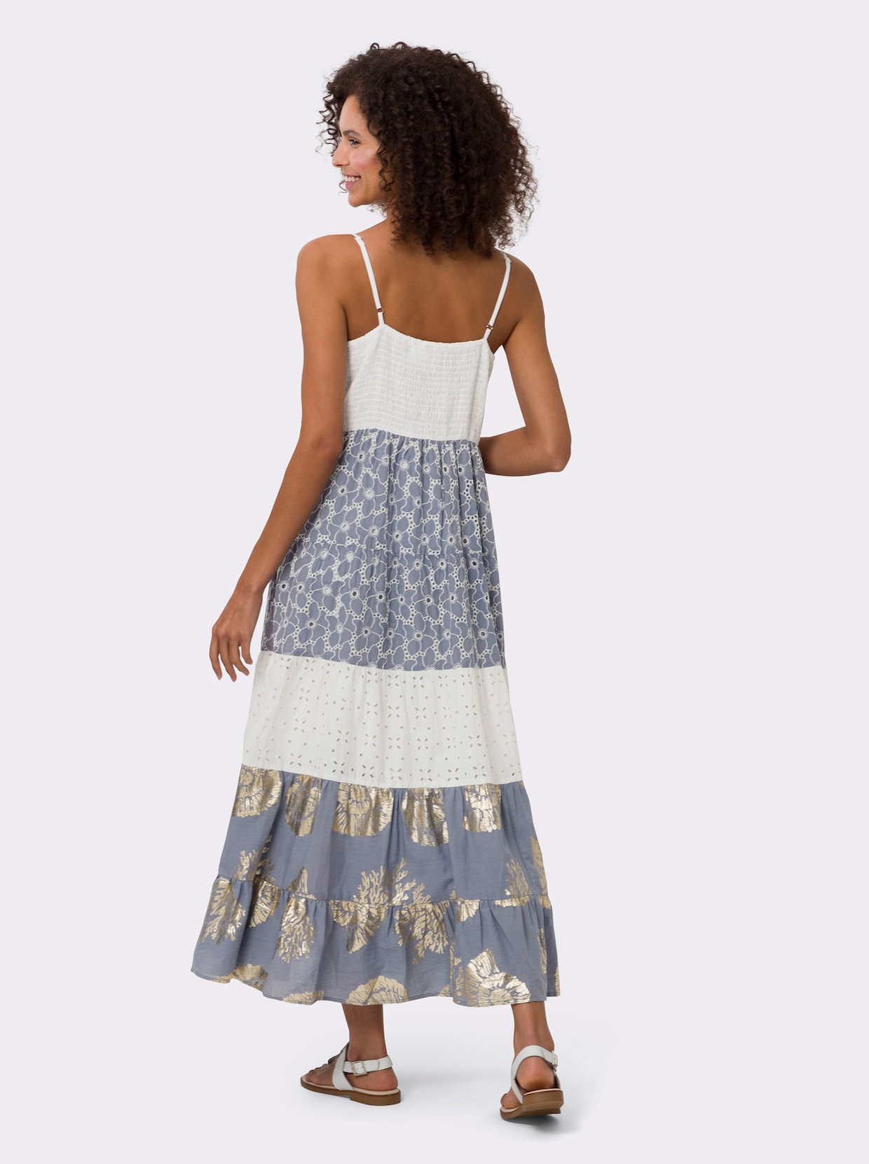 heine Robe à effet étagé - écru-bleu à motifs