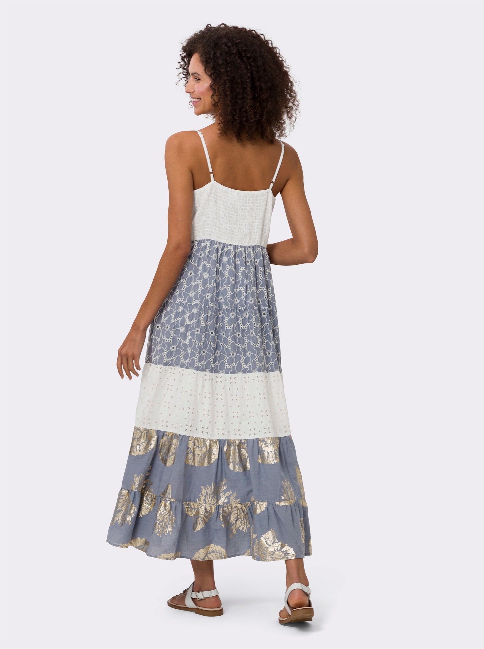 heine Gelaagde jurk met ajourwerk - ecru/bleu gedessineerd