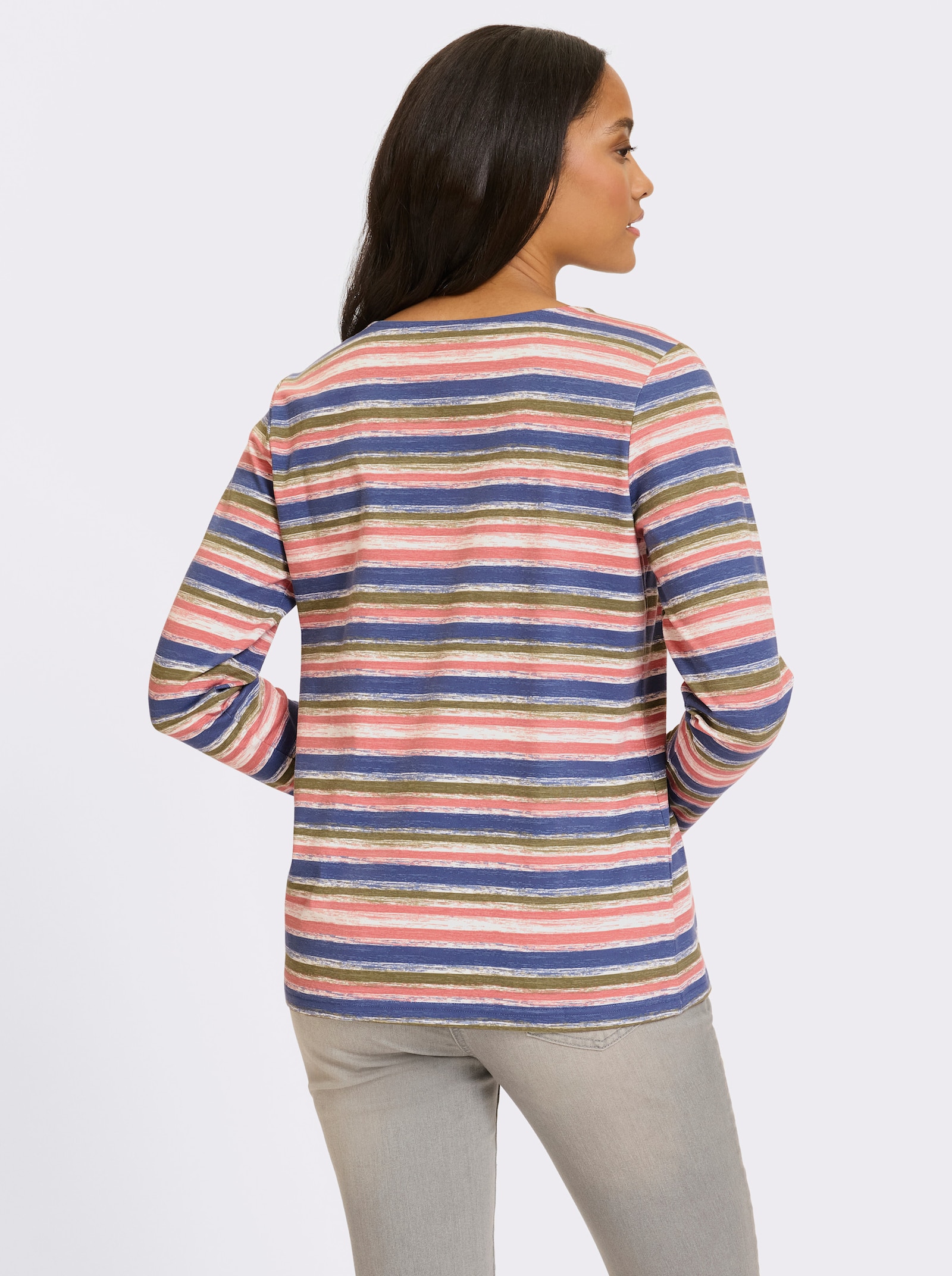 heine Shirt met lange mouwen in streepjeslook - rookblauw/rozenhout gestreept