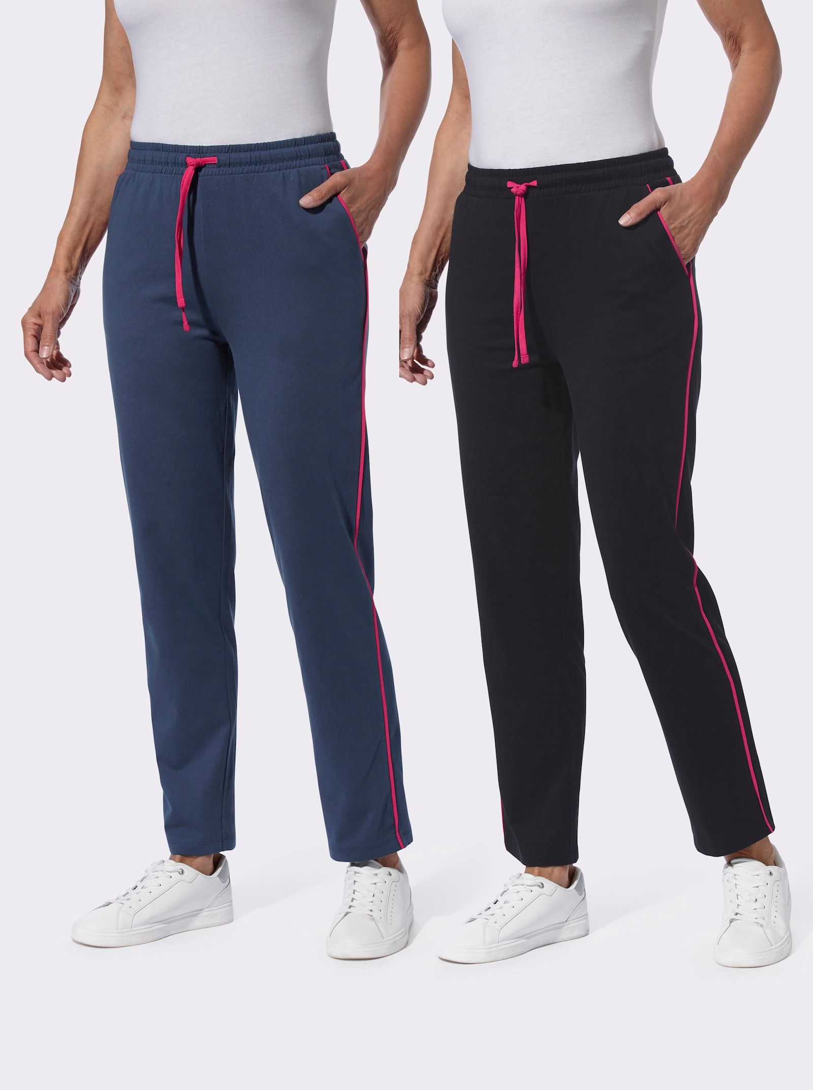 Freizeithose mit Kontrasten - schwarz + dunkelblau