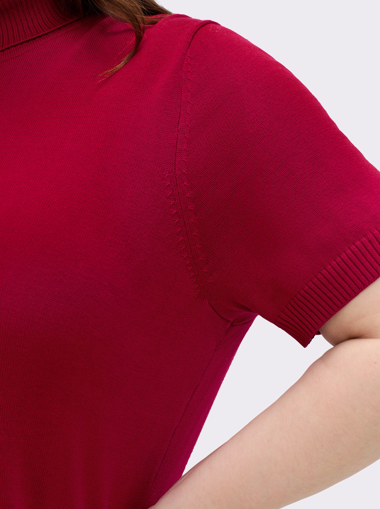 Kurzarmpullover mit Rollkragen - rot