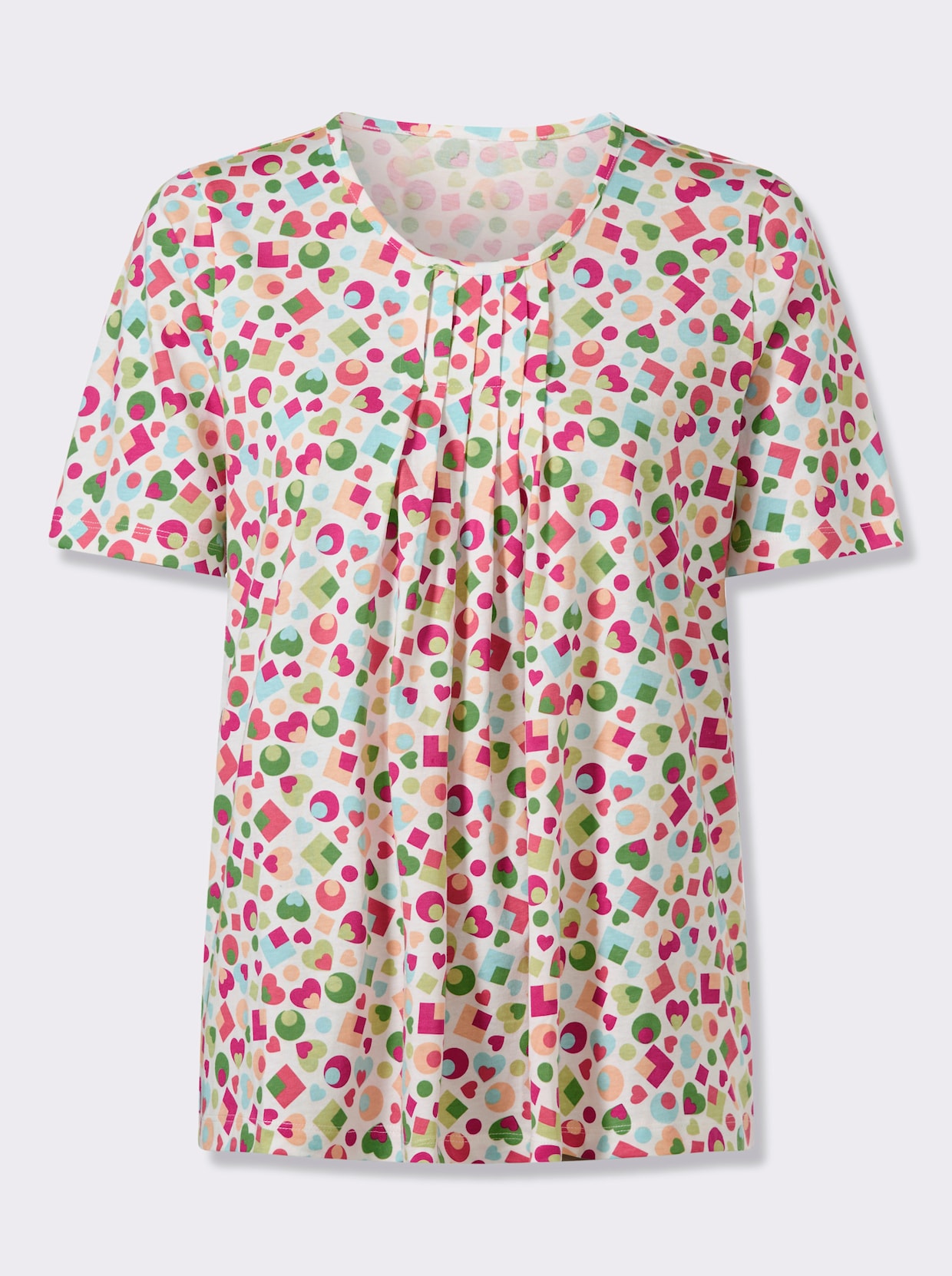 Kurzarmshirt im bunten Allover-Print - ecru-apfel-bedruckt