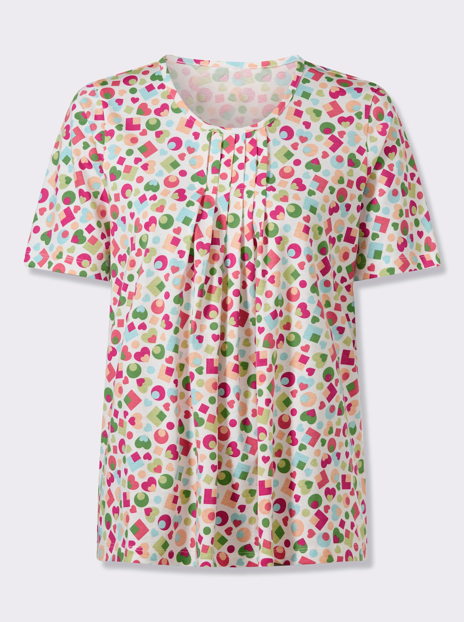 Kurzarmshirt im bunten Allover-Print - ecru-apfel-bedruckt