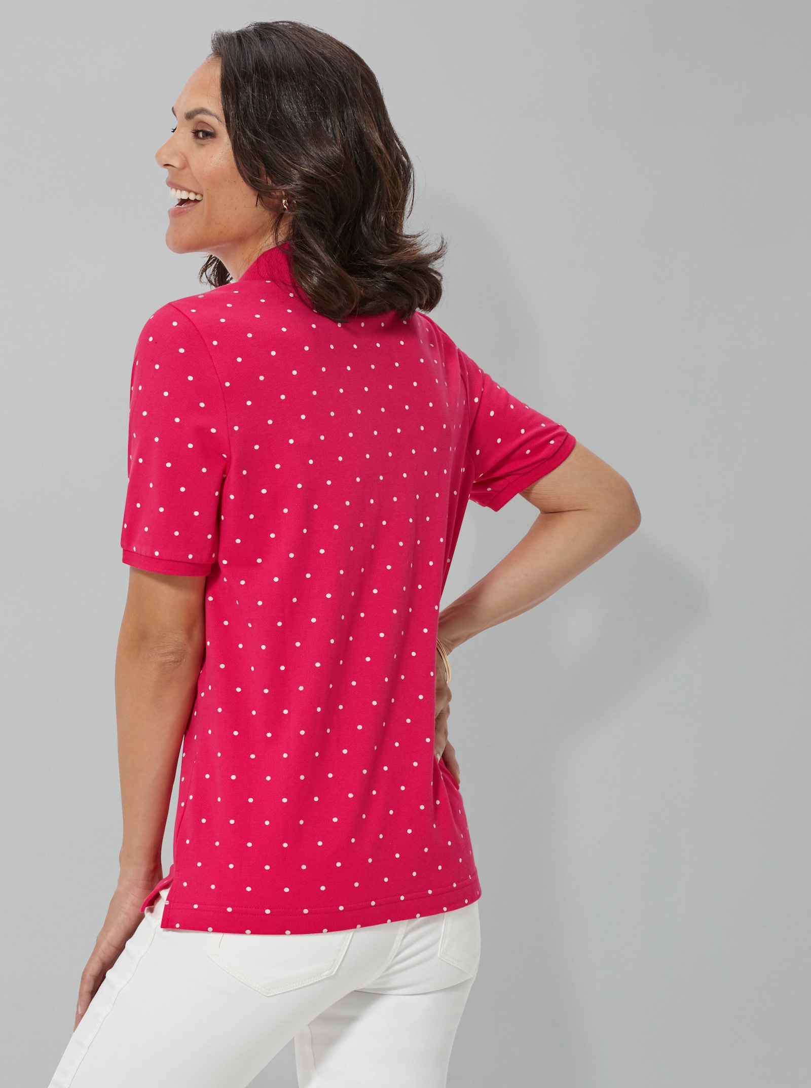 Poloshirt in stipjesdessin - cyclaam gestippeld