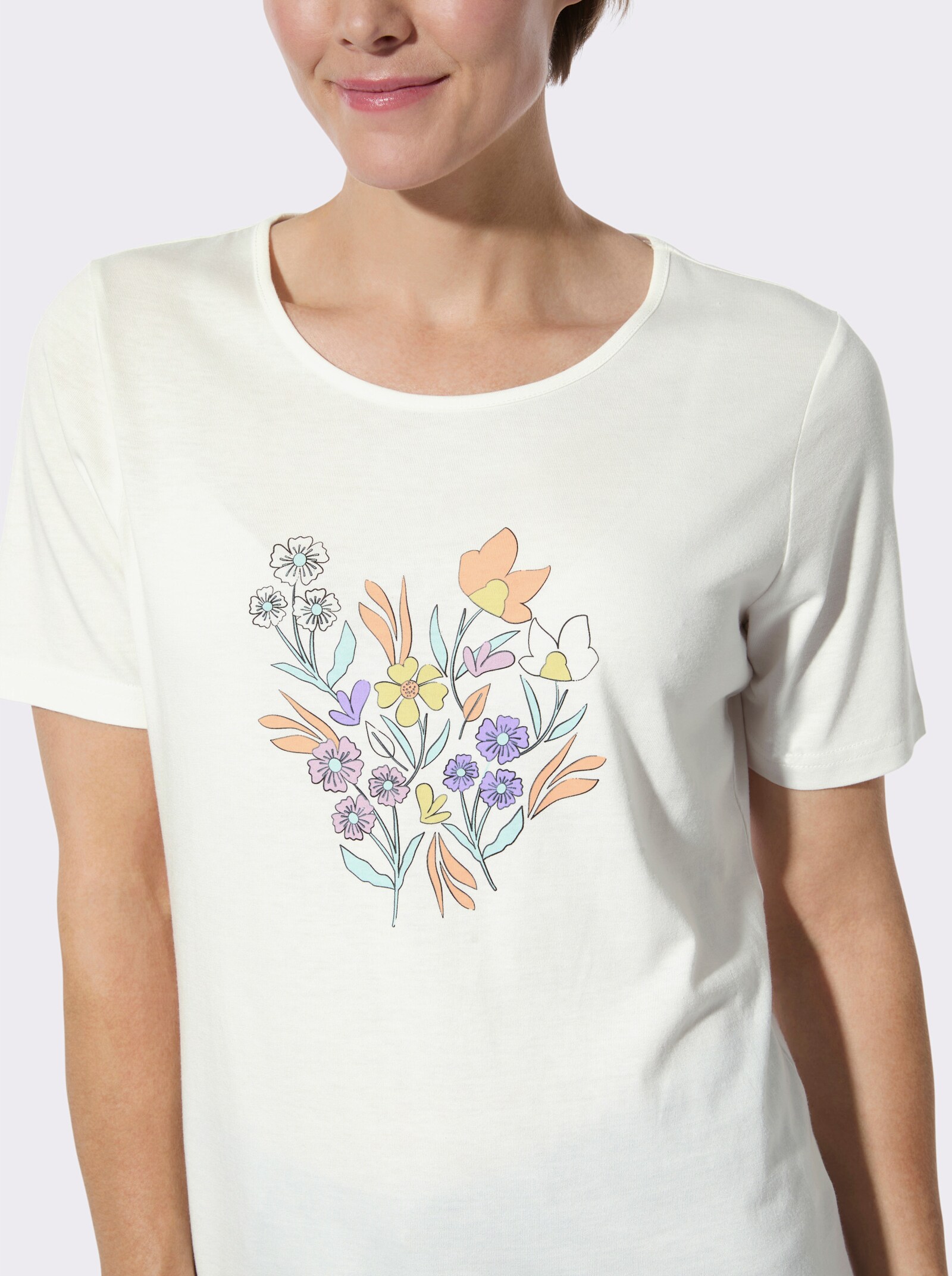 Kurzarmshirt mit platziertem Druck - ecru