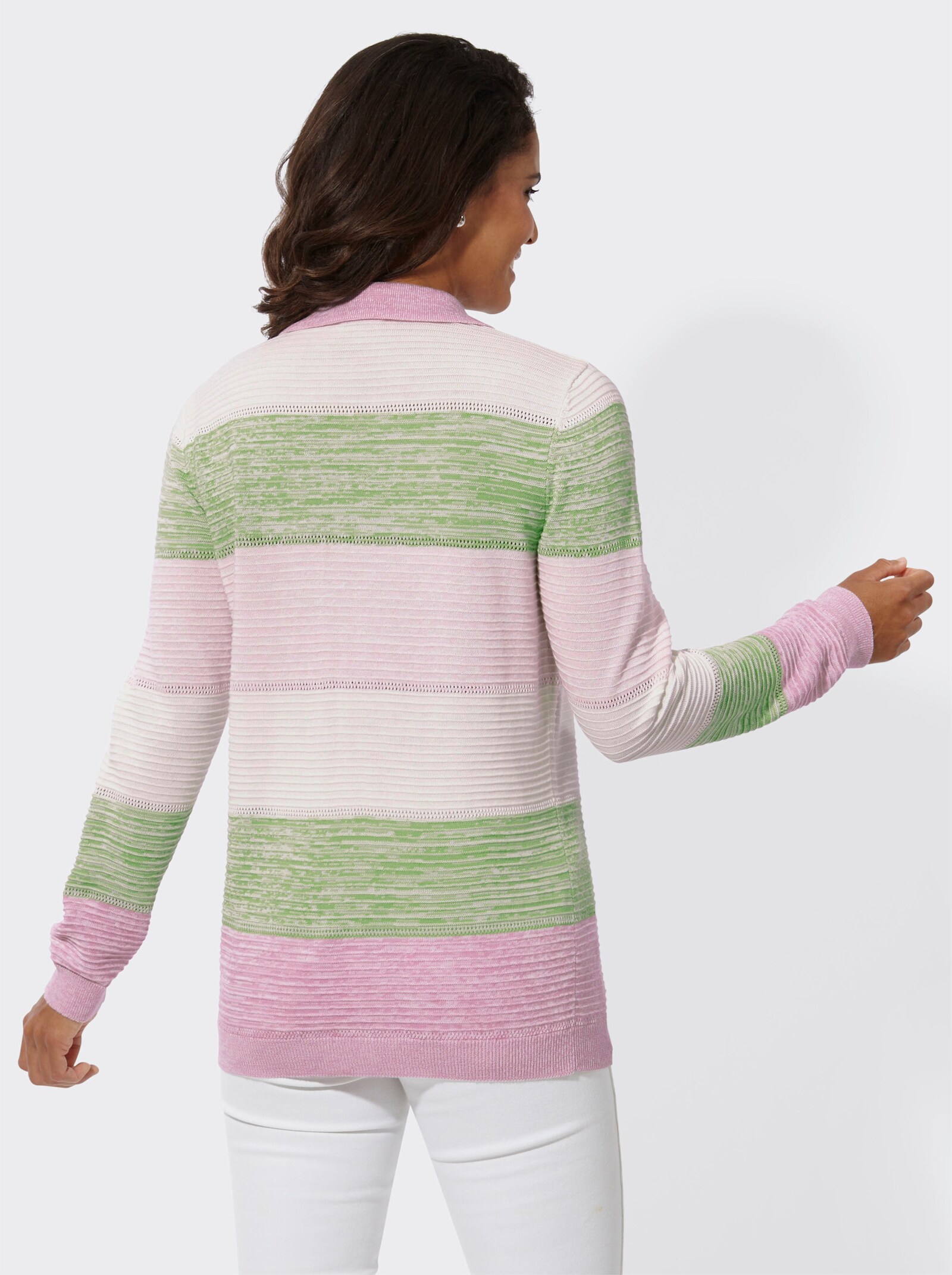  Polopullover im Strickmuster-Mix, geringelt - rosé-eucalyptus-geringelt