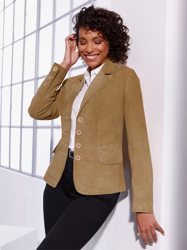 CREATION L PREMIUM Ziegenvelours-Lederblazer - camel