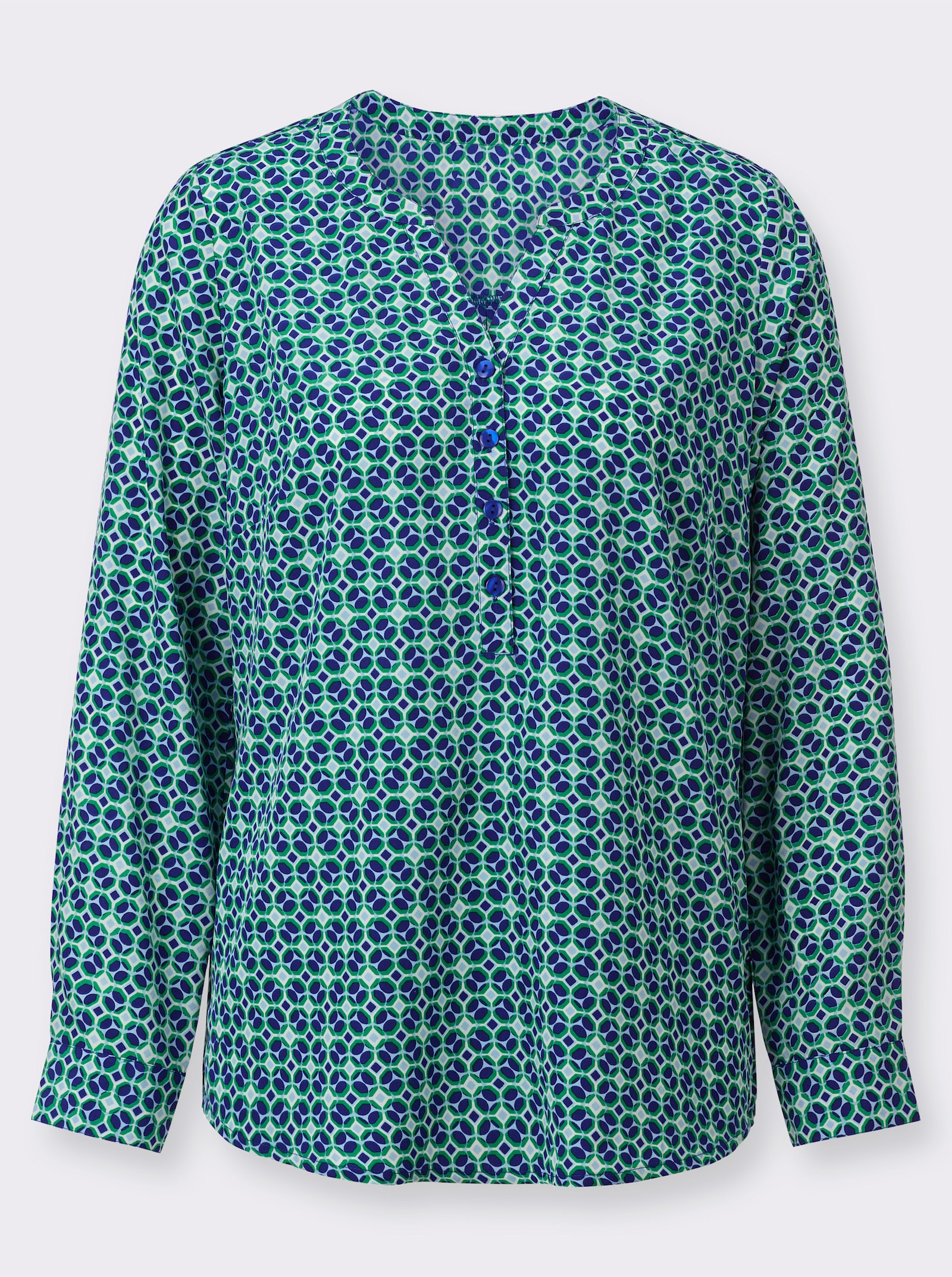 Comfortblouse in langer model, onderhoudsarm - ecru/koningsblauw bedrukt