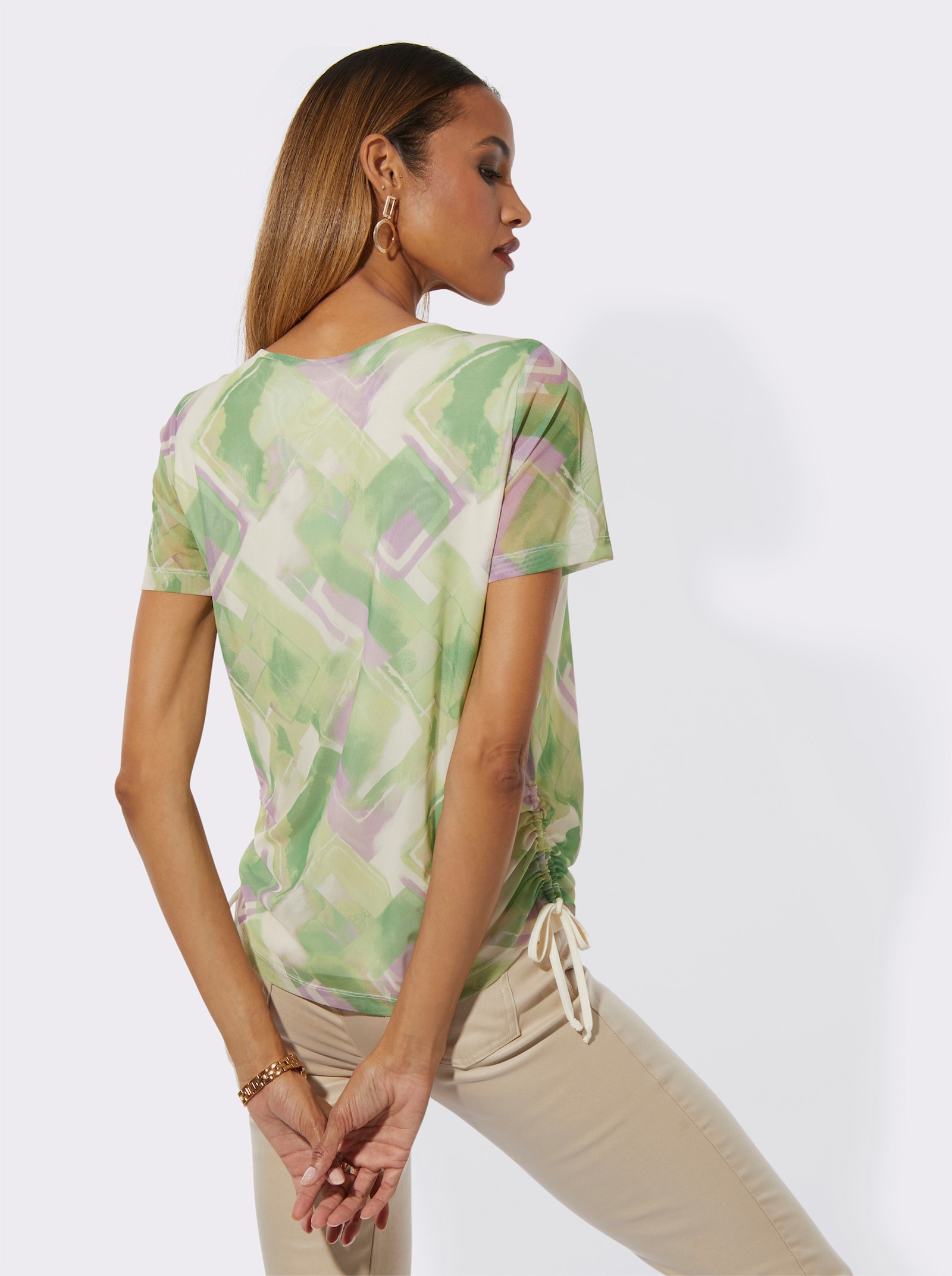 Rundhalsshirt aus Mesh, blickdicht gefüttert - pistazie-apfel-bedruckt