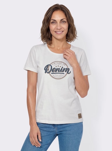 Kurzarmshirt mit platziertem Schriftzug - ecru