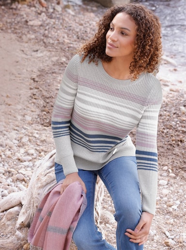  Langarm-Pullover im Ringelmuster - steingrau-rauchblau