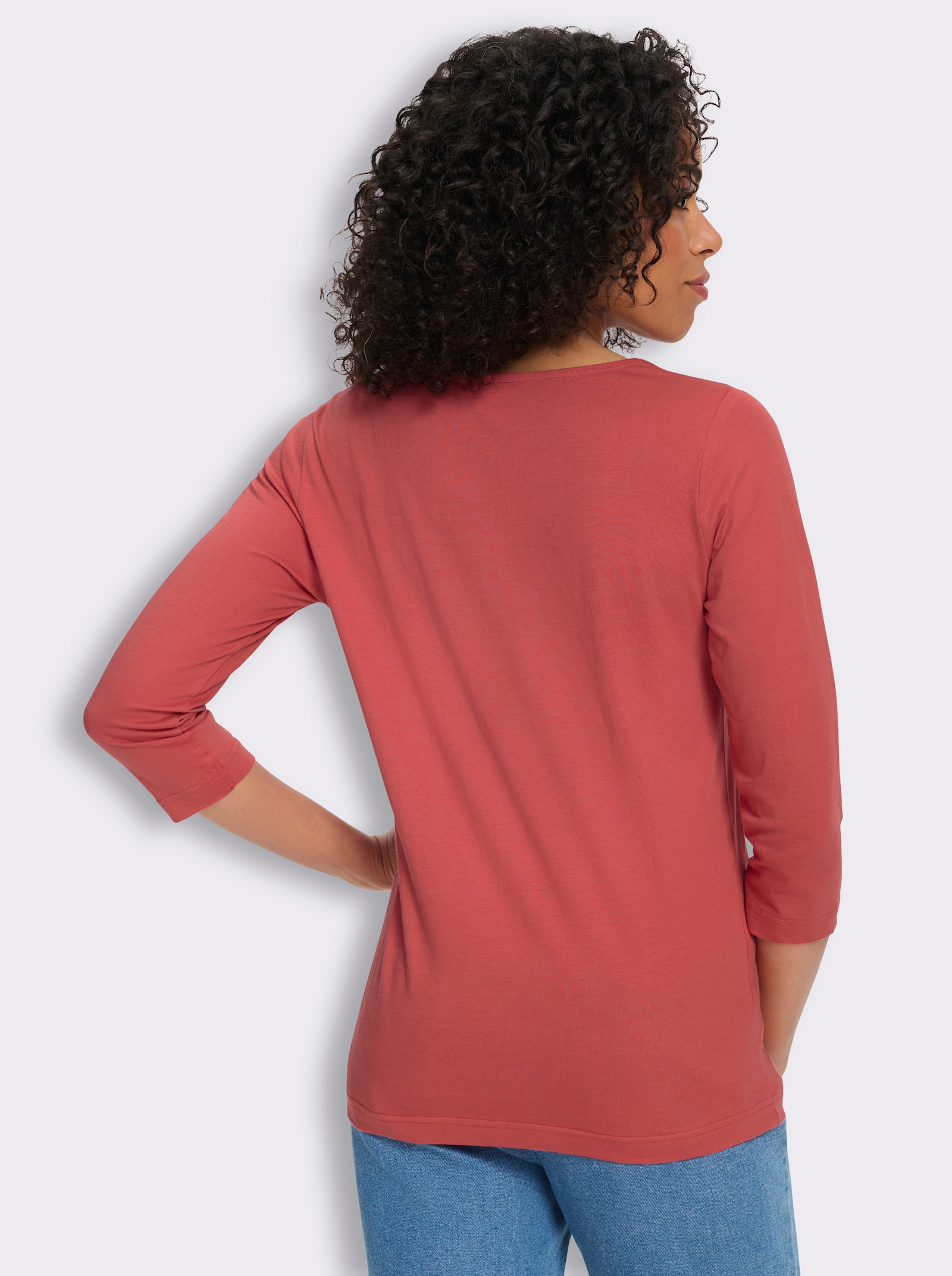3/4-Arm-Shirt mit Herz-Ausschnitt, Baumwolle - grapefruit