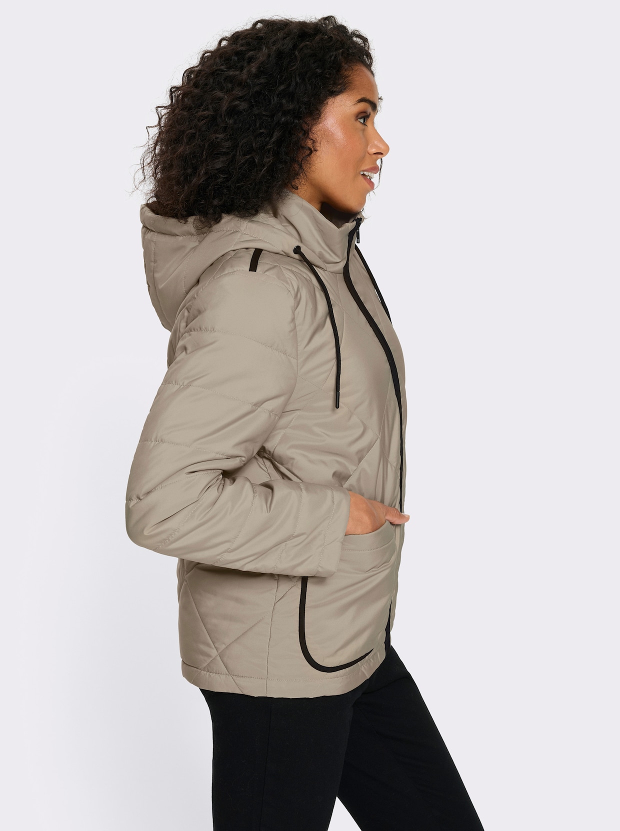 Steppjacke mit Kontrast-Details - sesam-schwarz