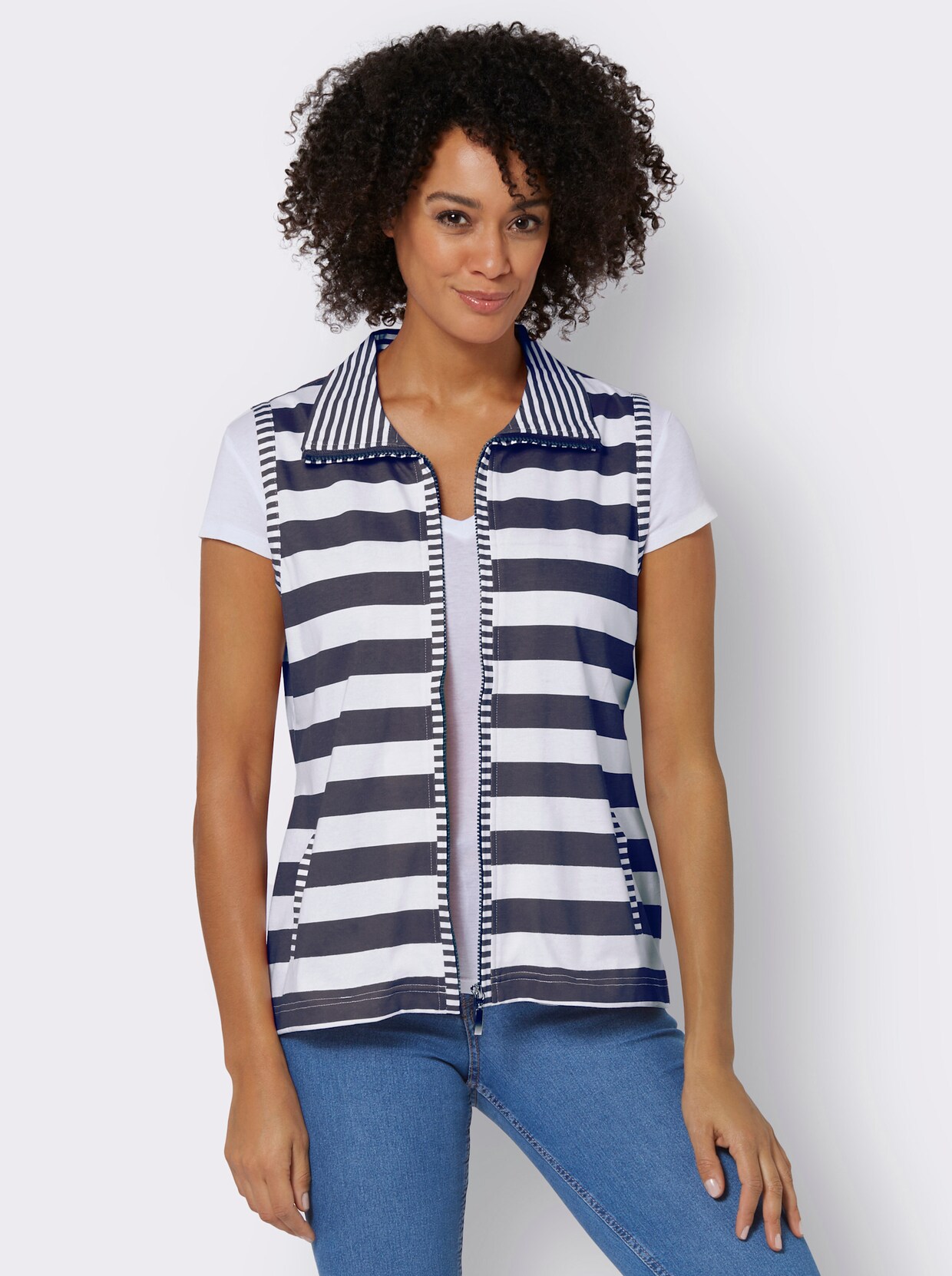 Jerseygilet - wit/nachtblauw gestreept