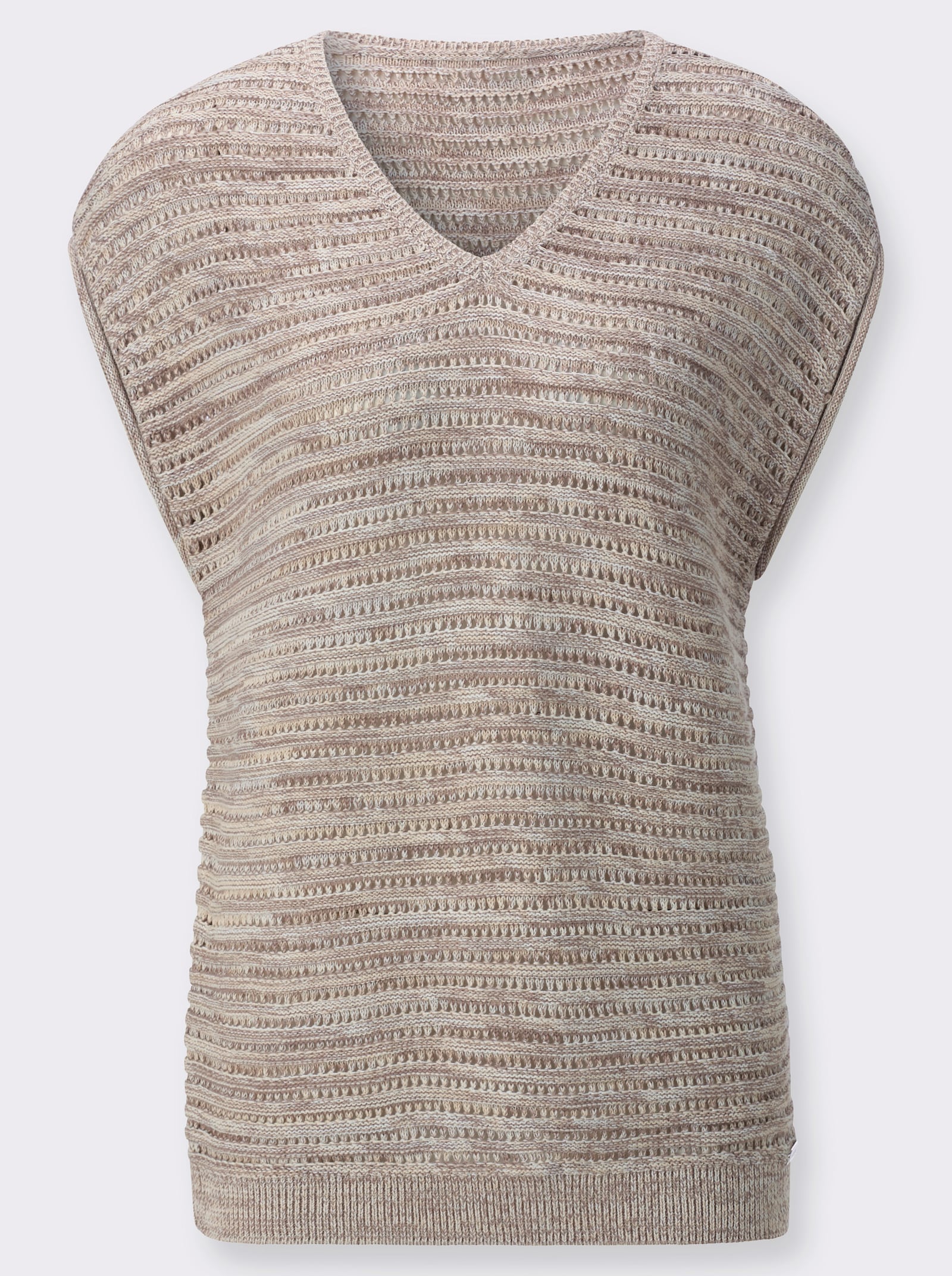 Slip-over met ajourtricotpatroon - zand gemêleerd