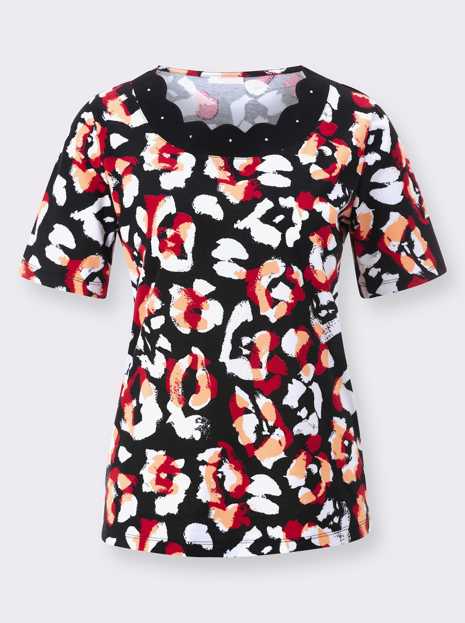 Tričko s krátkým rukávem a zvířecím vzorem - černá-červená-potisk