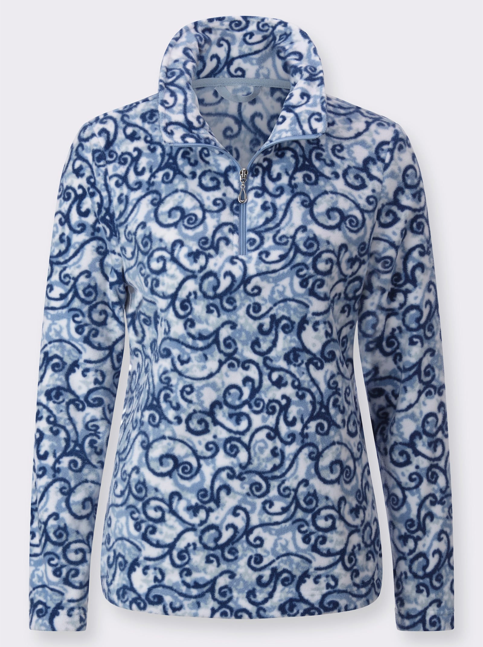 Fleecové tričko s ležatým límcem - modrá-džínová modrá-potisk