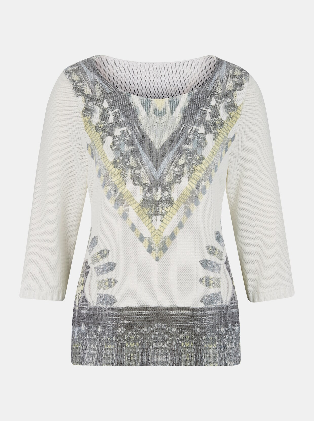 Pull à manches 3/4 - blanc-jaune à imprimé