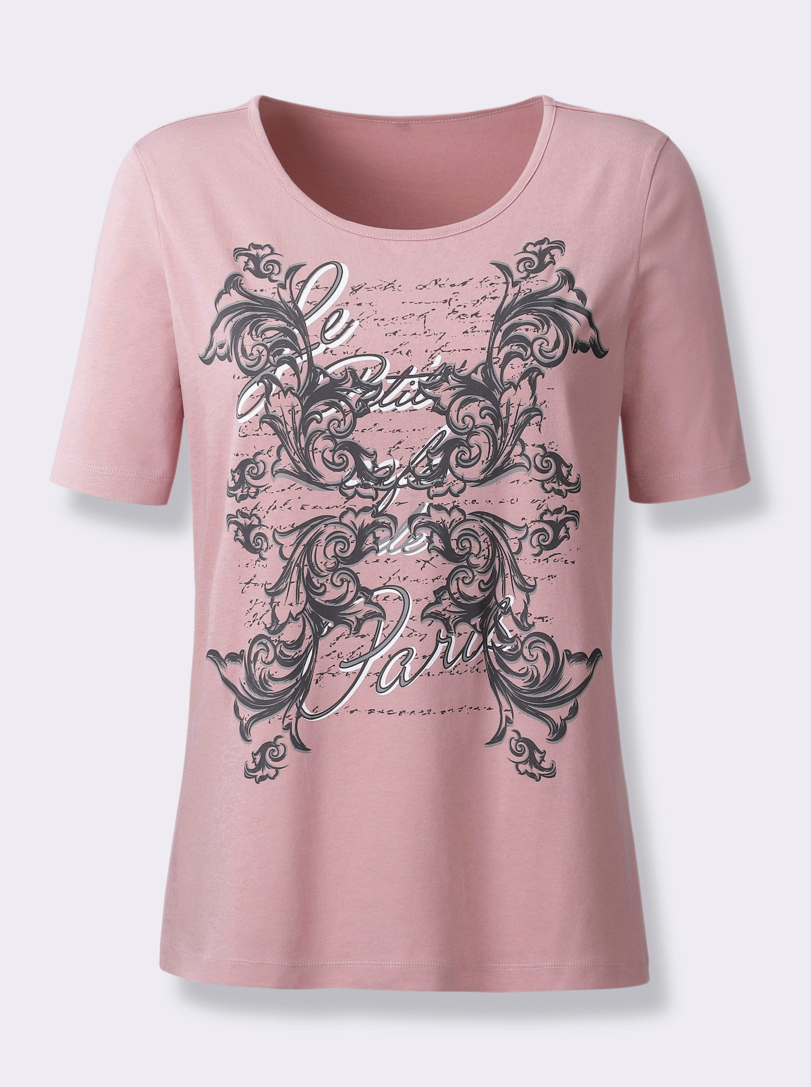 Kurzarmshirt aus Baumwolle, bedruckt - hortensie-anthrazit