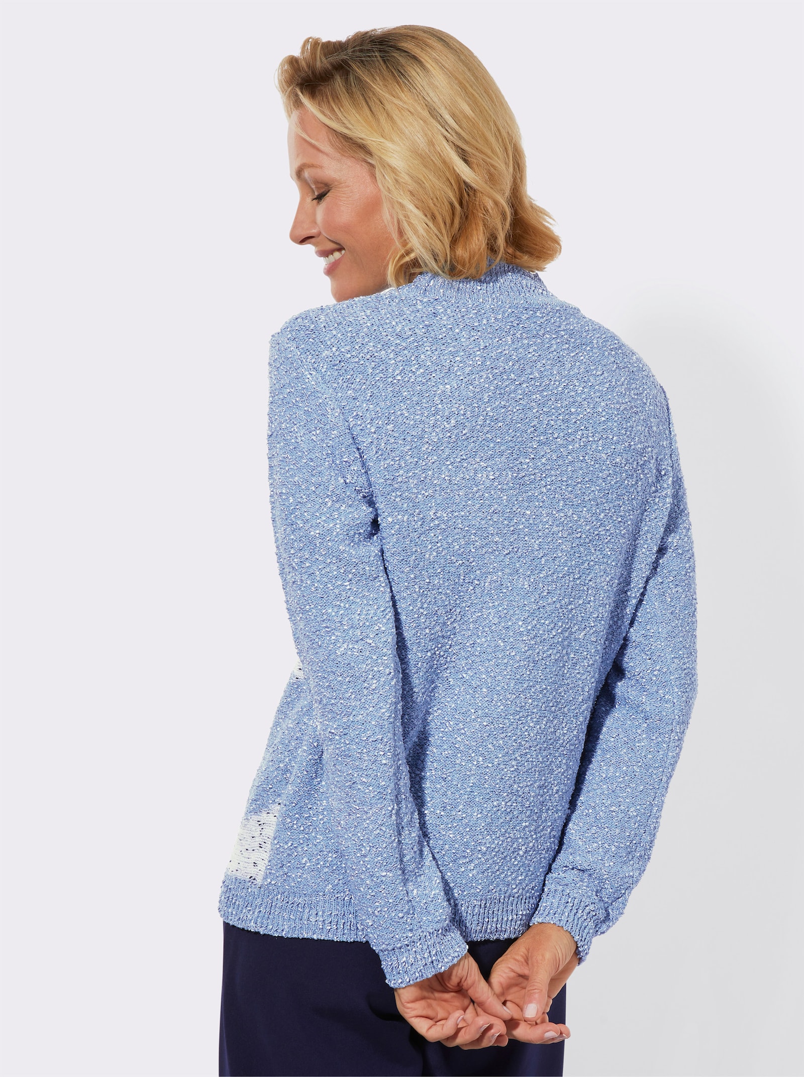 Stehkragenpullover mit Effektgarn - eisblau-gemustert