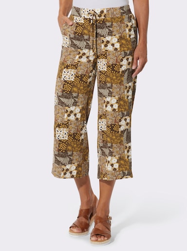 Schlupfhose mit seitlichen Taschen - sand-schoko-bedruckt