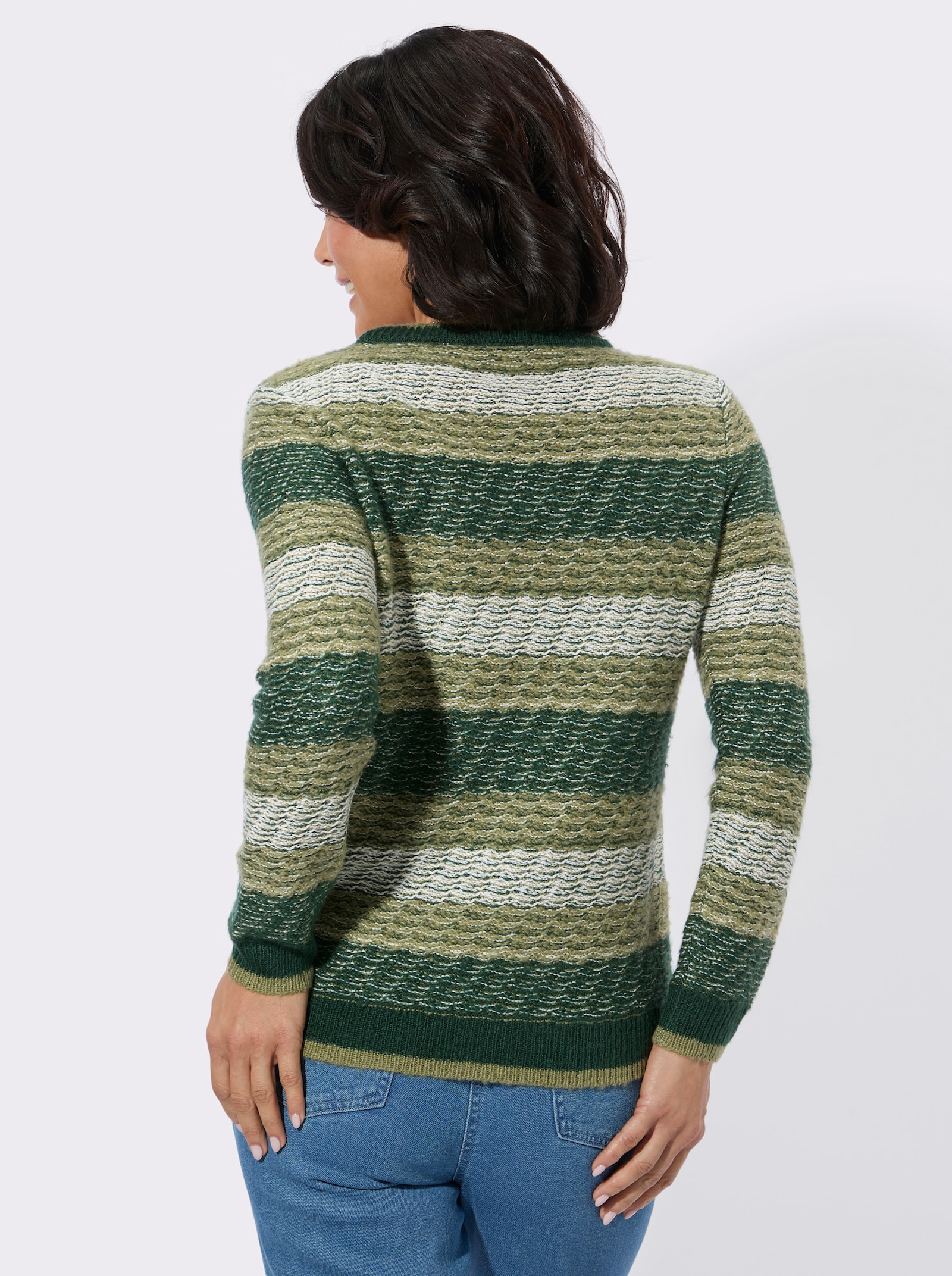 Streifenpullover mit Rundhalsausschnitt - moos-schilf-gemustert