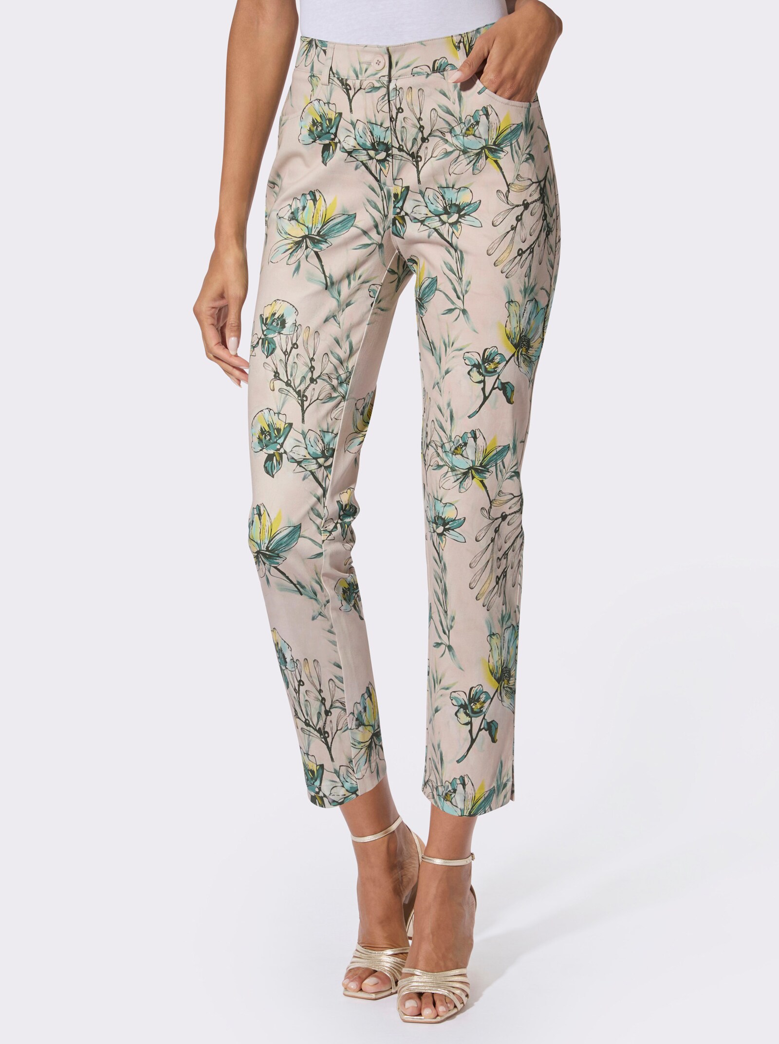 Druckhose im 5 Pocket-Style - elfenbein-mint-bedruckt