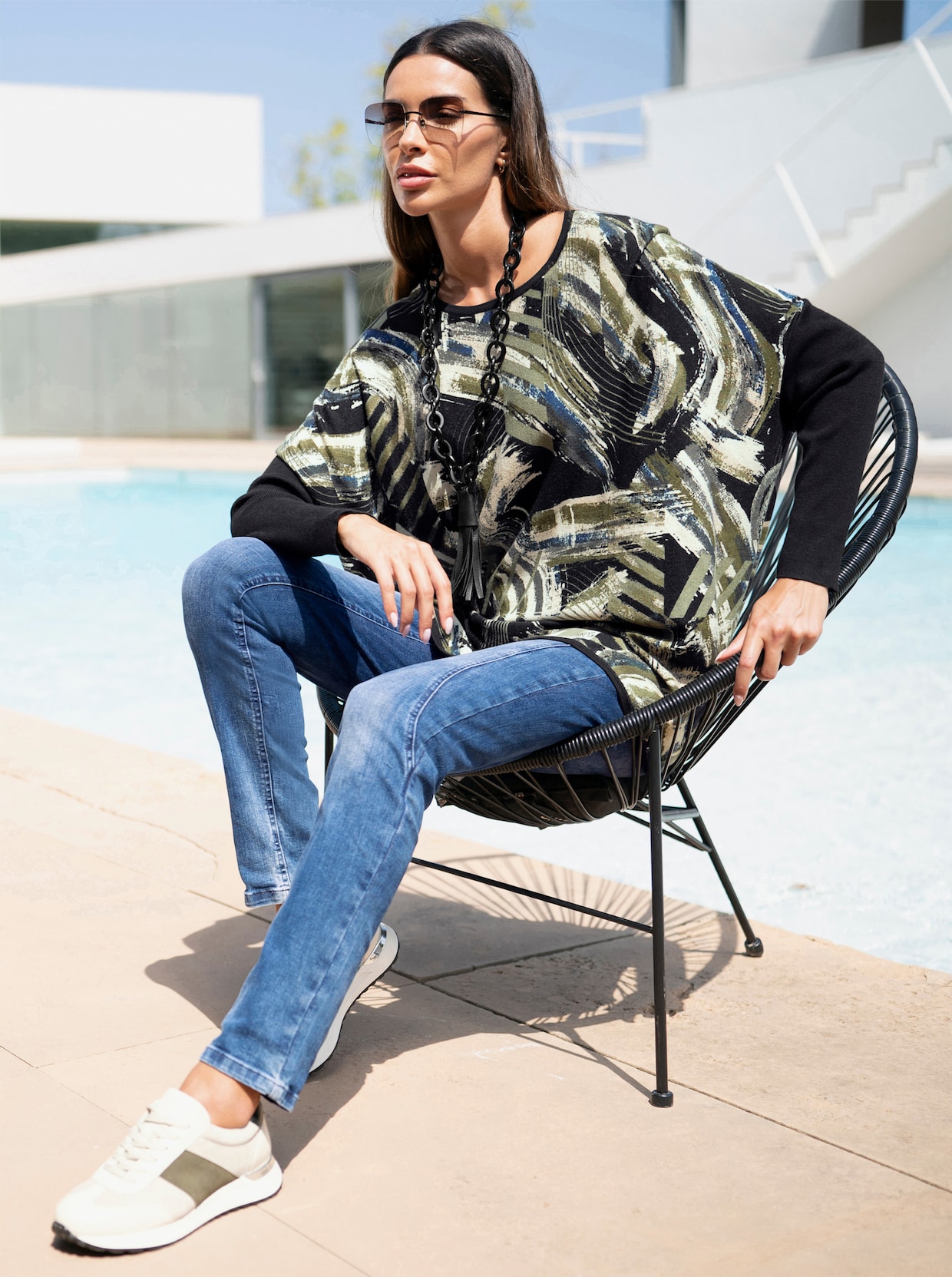 heine Pull ample - kaki-écru imprimé