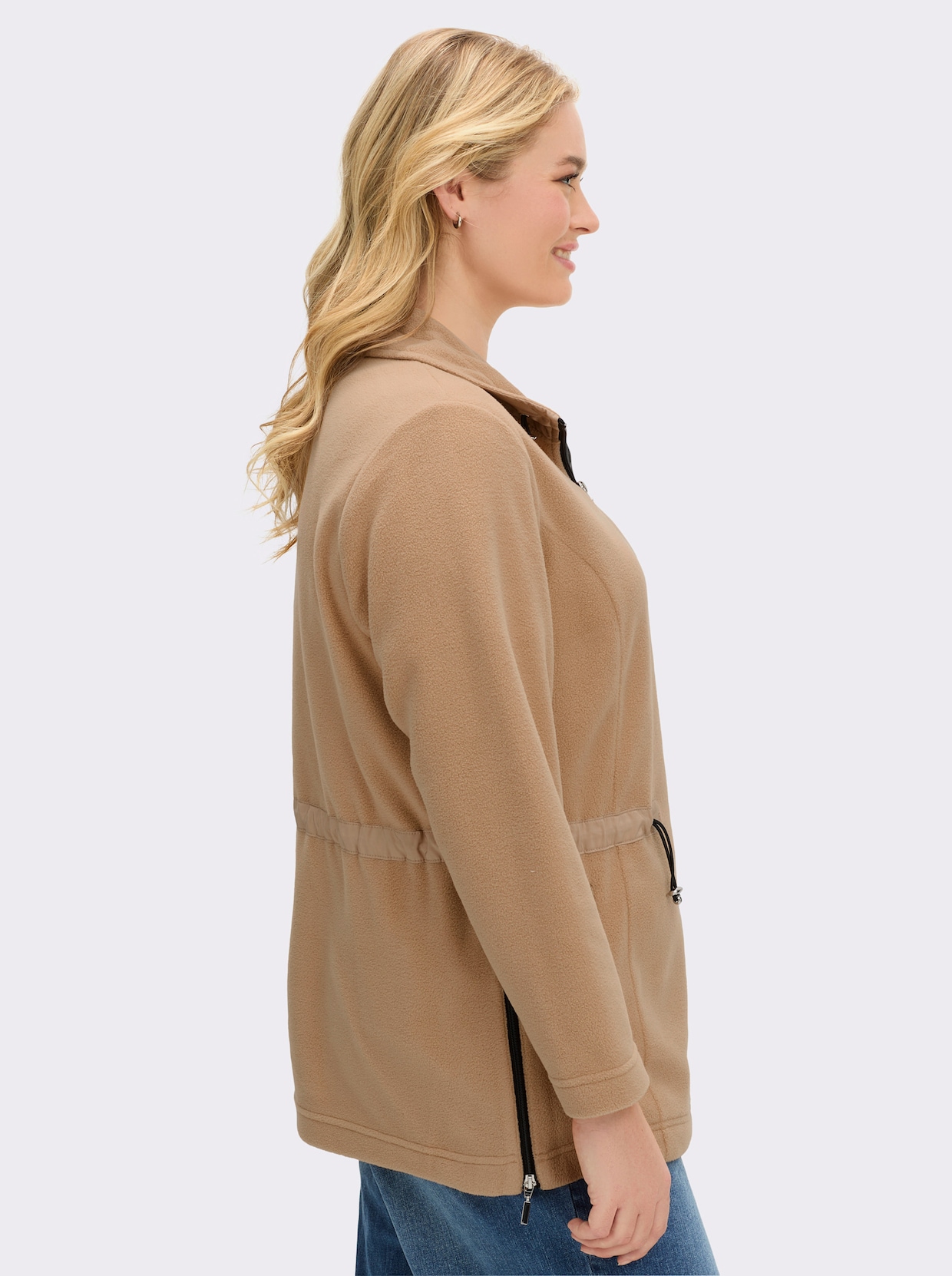 Fleecejacke mit Tunnelzug in der Taille - camel