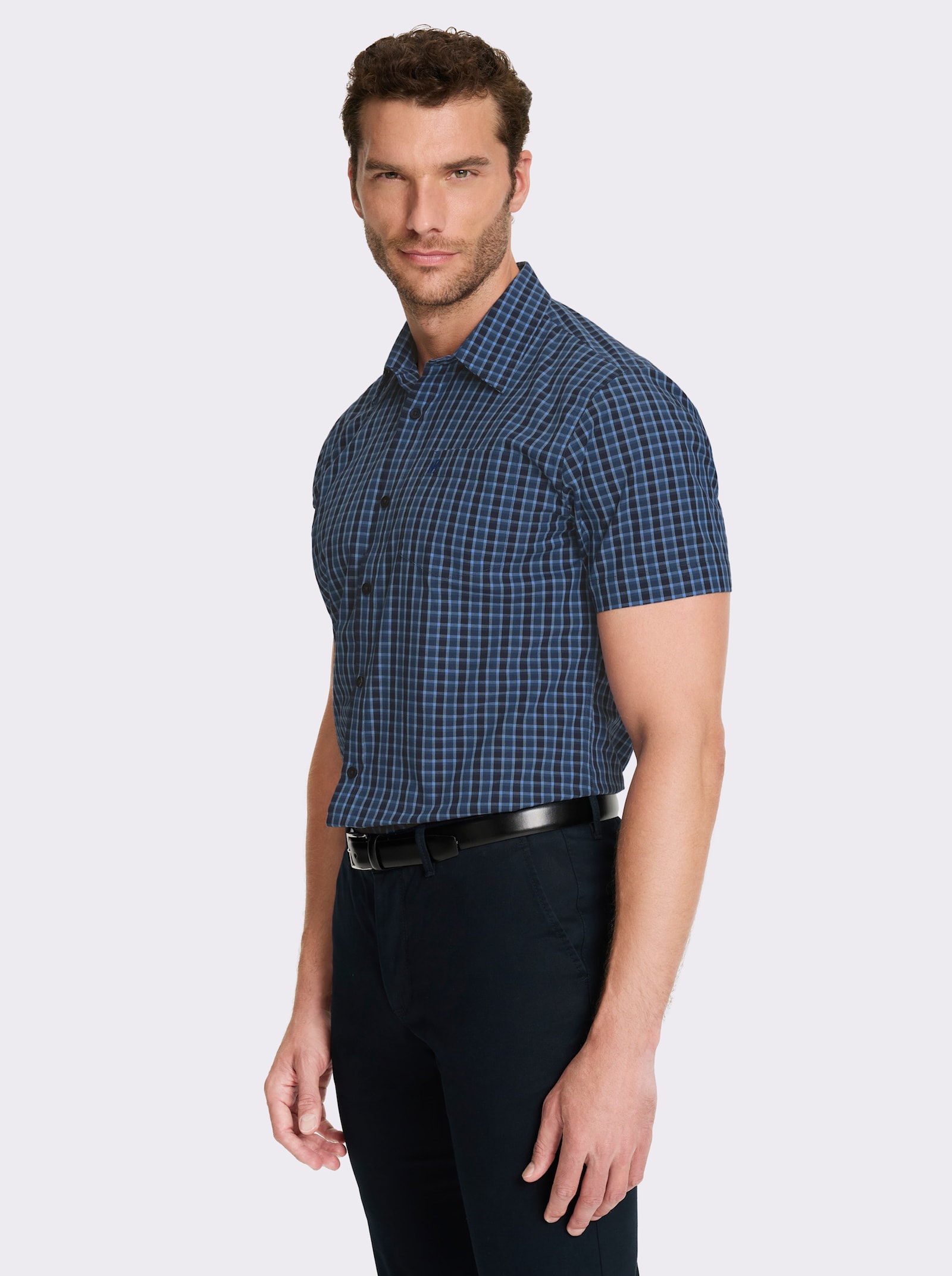 Marco Donati Kurzarmhemd , bügelfrei - marine-jeansblau-kariert