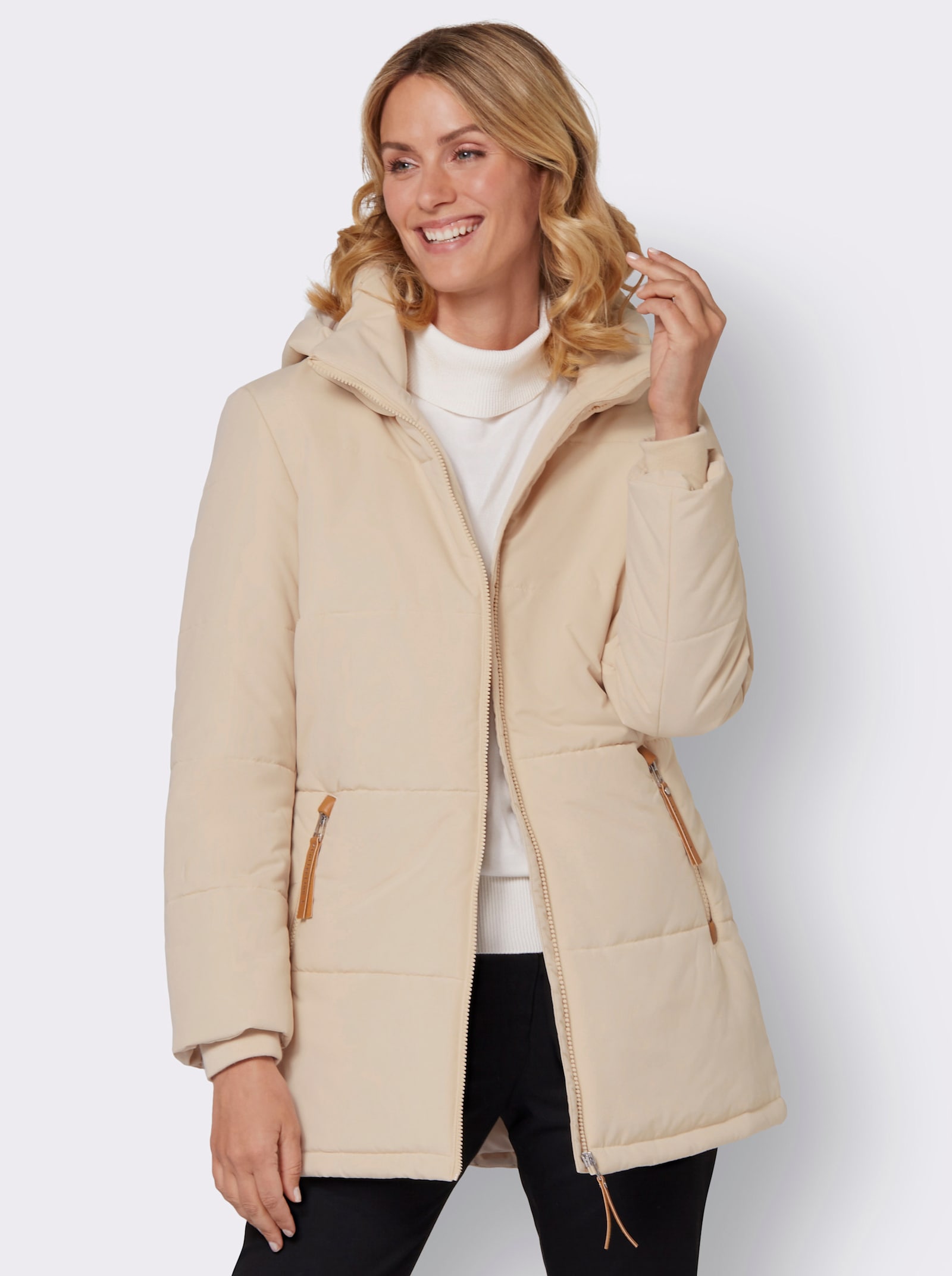 Outdoorjacke mit abnehmbarer Kapuze und Jersey-Bündchen - sand