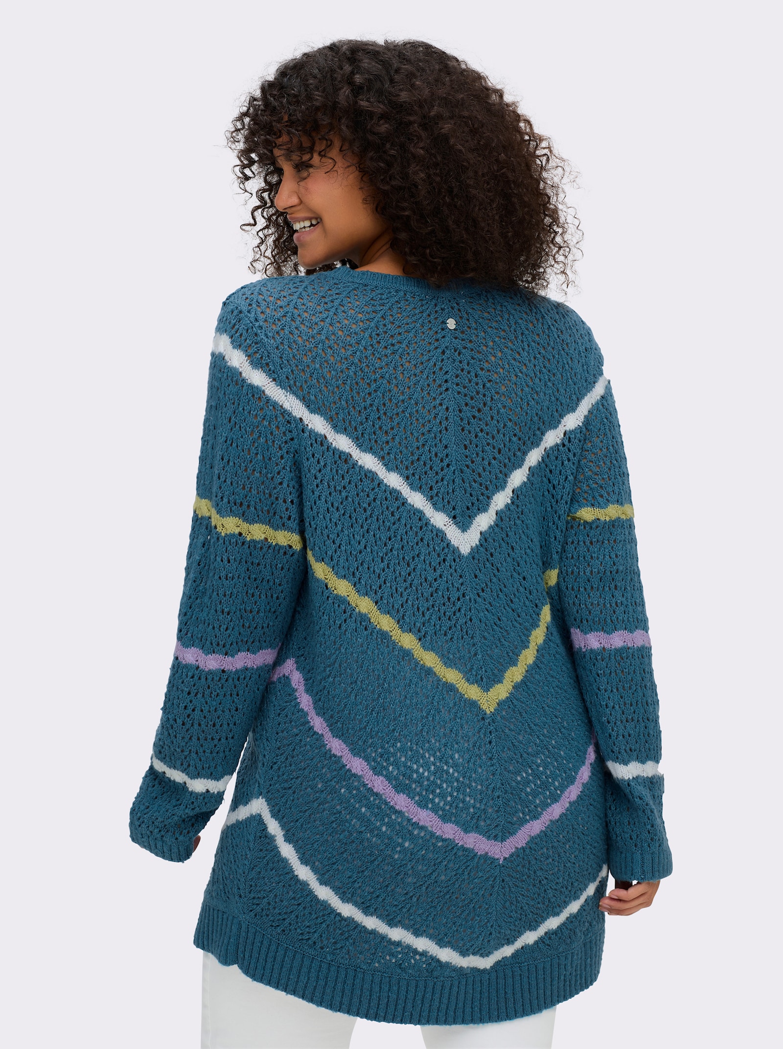 sheego Ajourpullover mit Zopfmuster-Streifen - topas-gemustert